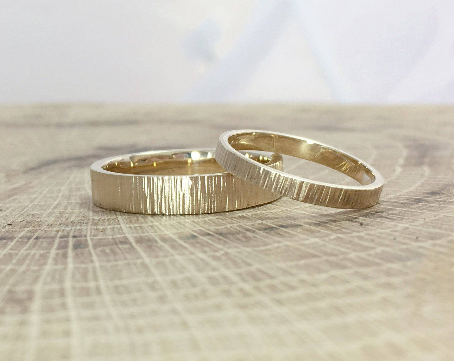 9ct Yellow Gold Tree Bark Wedding Rings