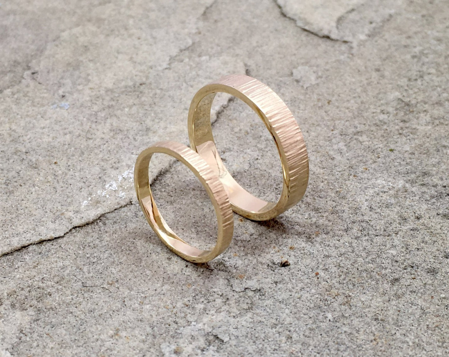 9ct Yellow Gold Tree Bark Wedding Rings