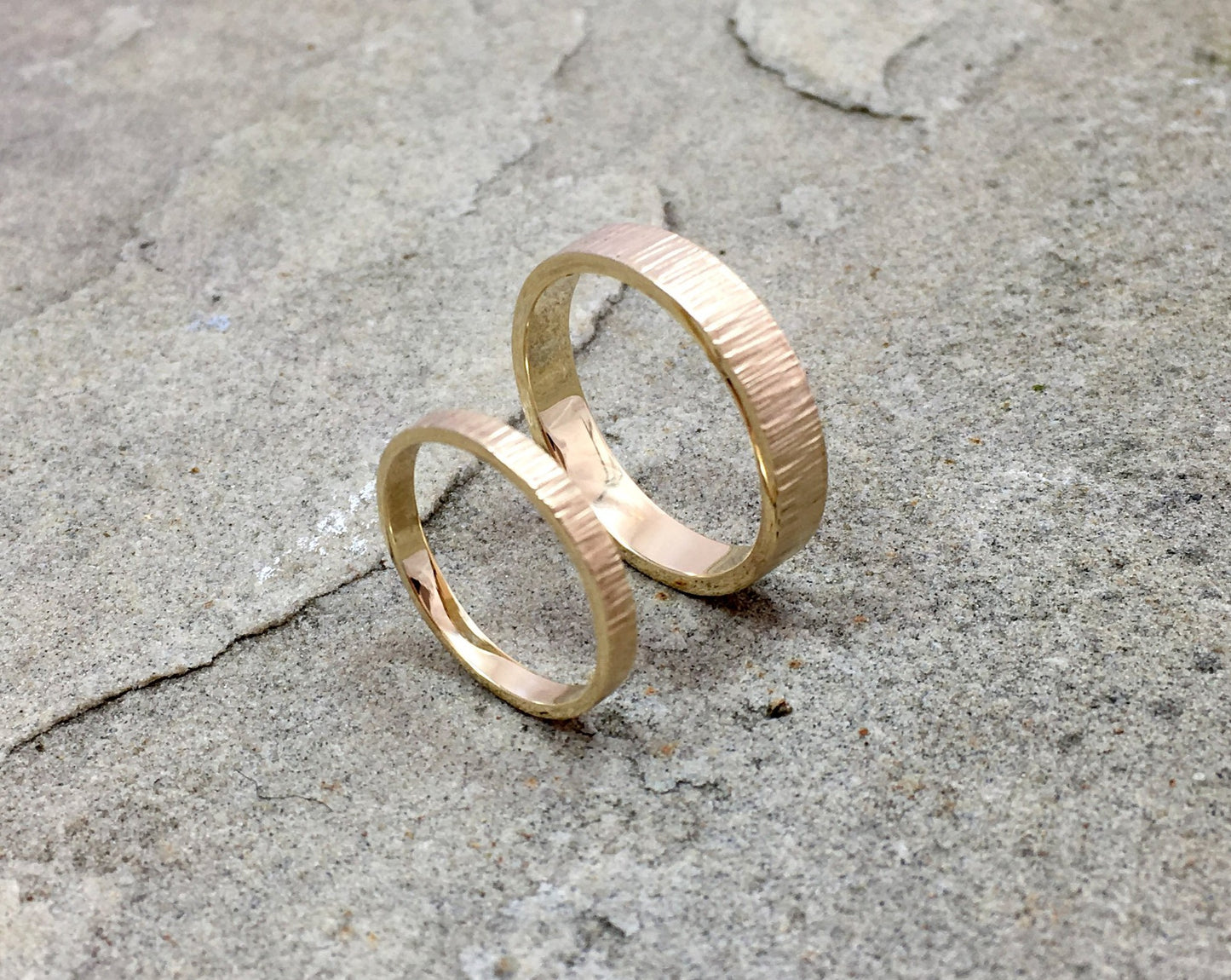 9ct Yellow Gold Tree Bark Wedding Rings