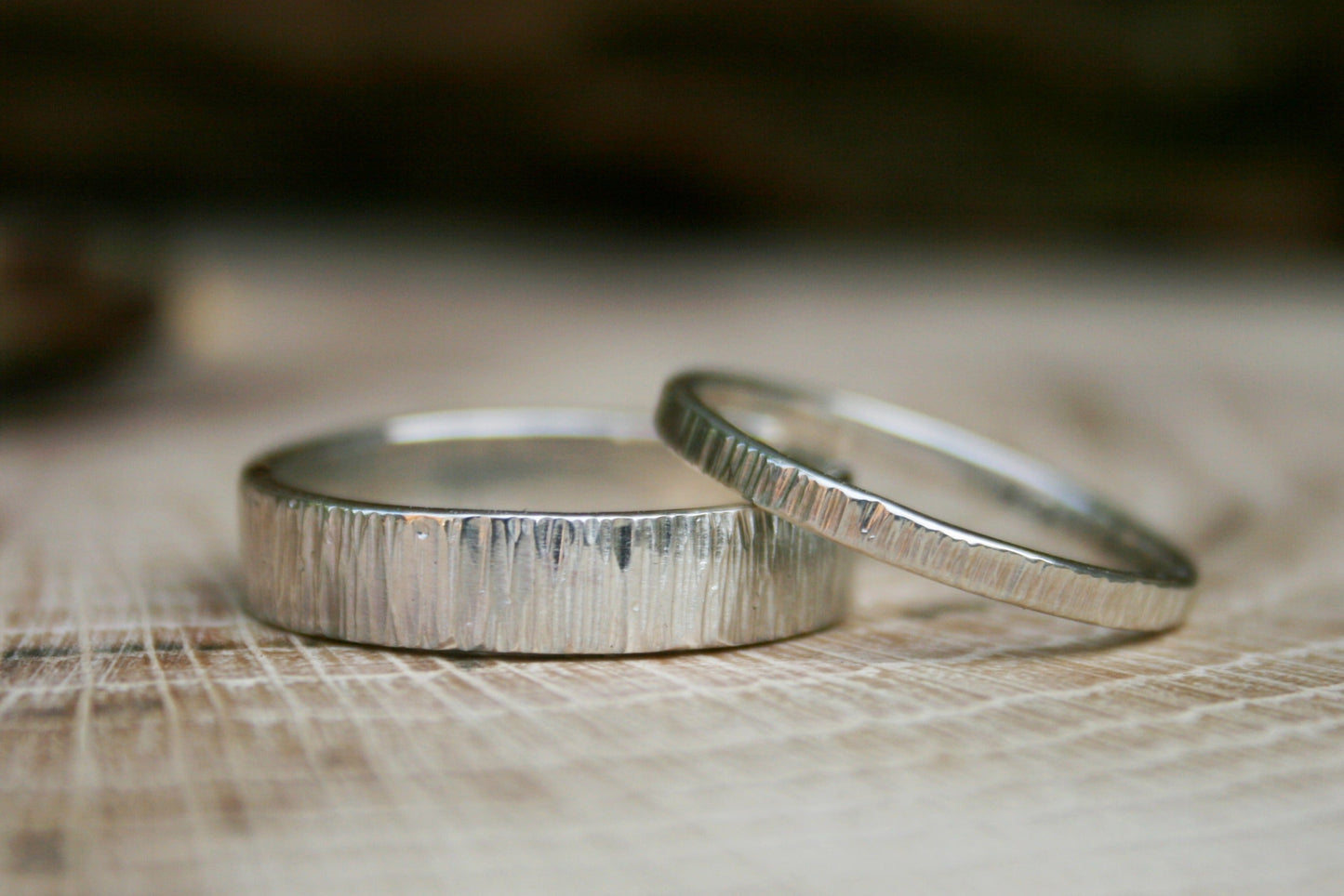 Silver Tree Bark Wedding Rings by Curious Magpie