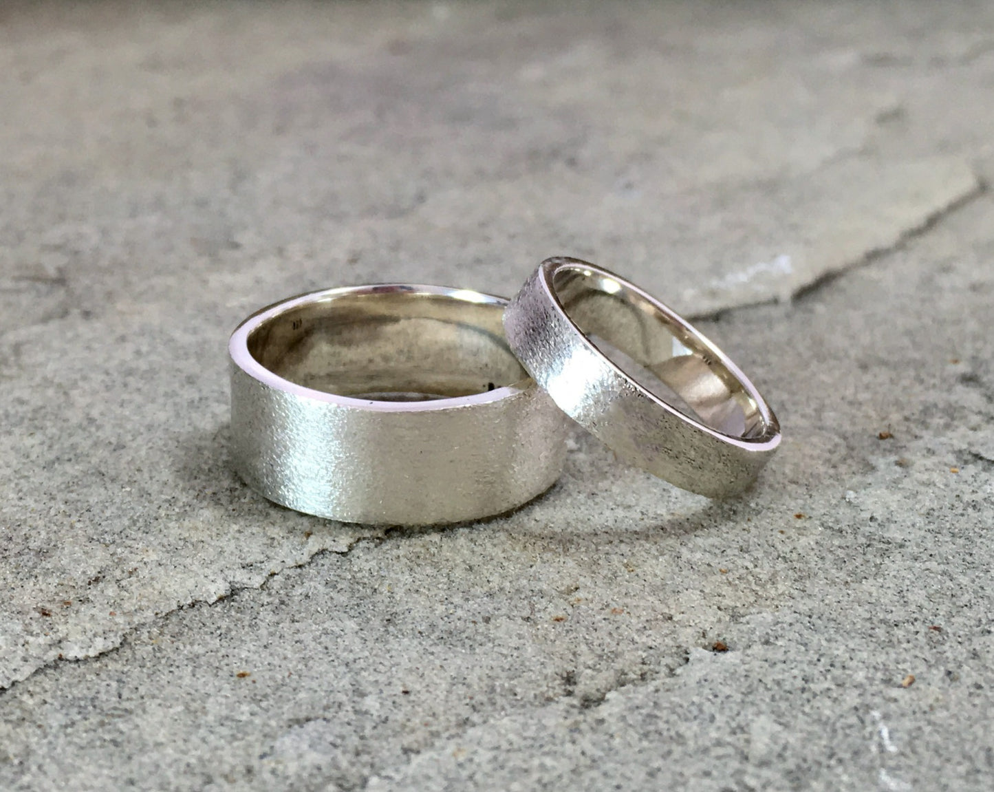 Chunky Silver Frosted Wedding Rings by Curious Magpie