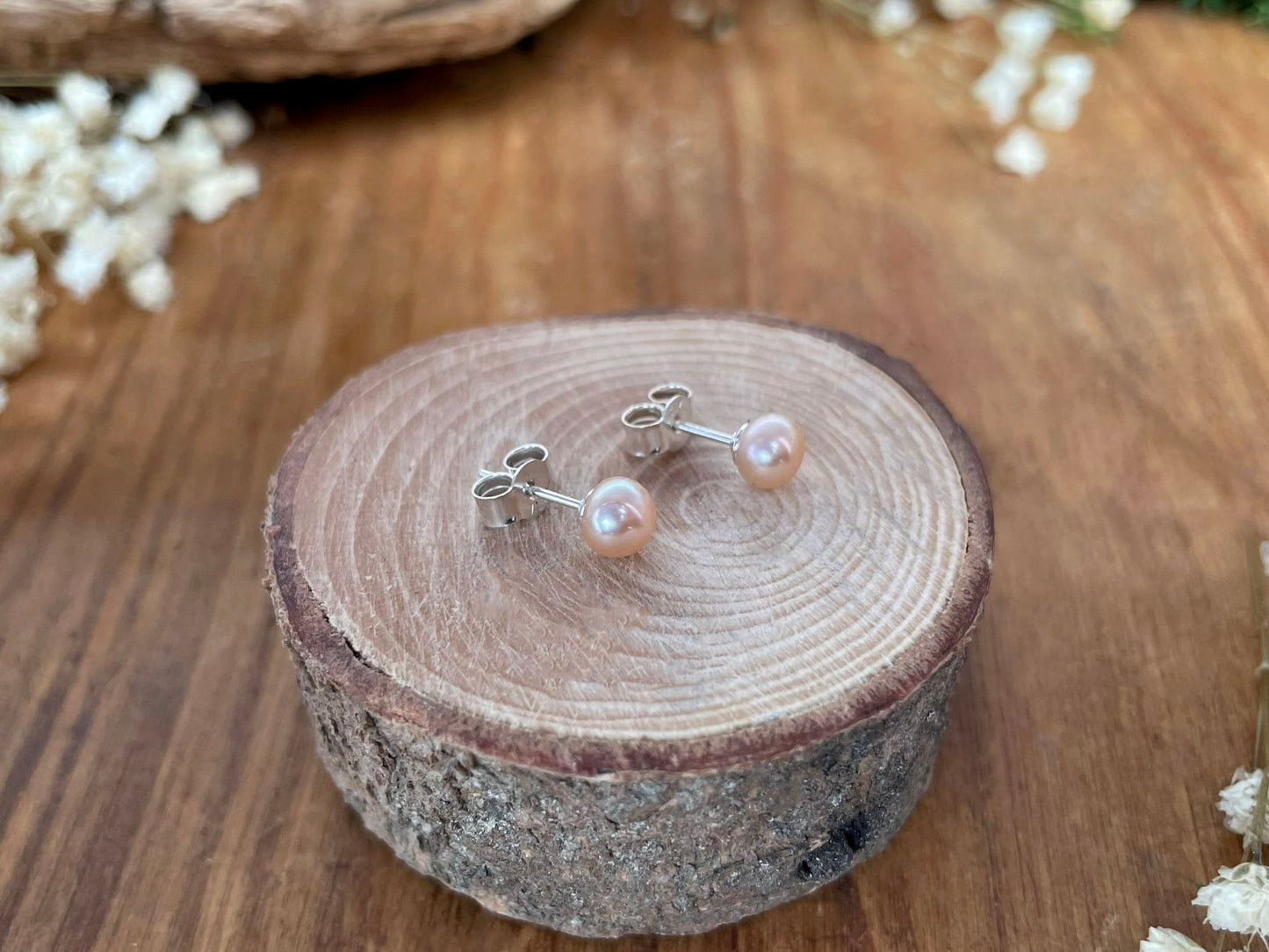 Apricot Pixie Pearl Stud Earrings by Curious Magpie Jewellery