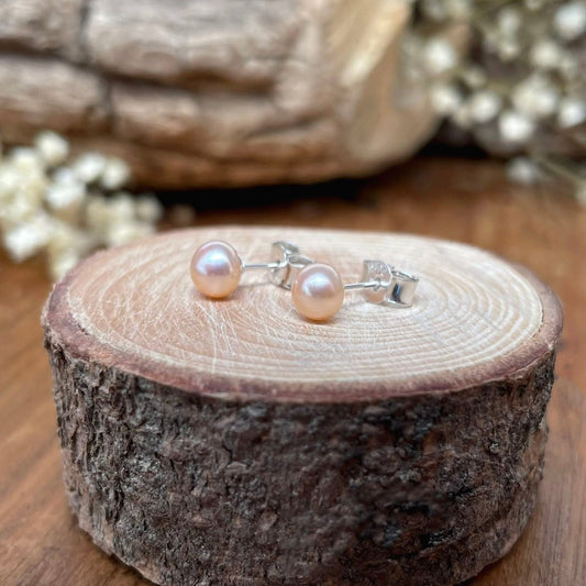 Apricot Pixie Pearl Stud Earrings by Curious Magpie Jewellery