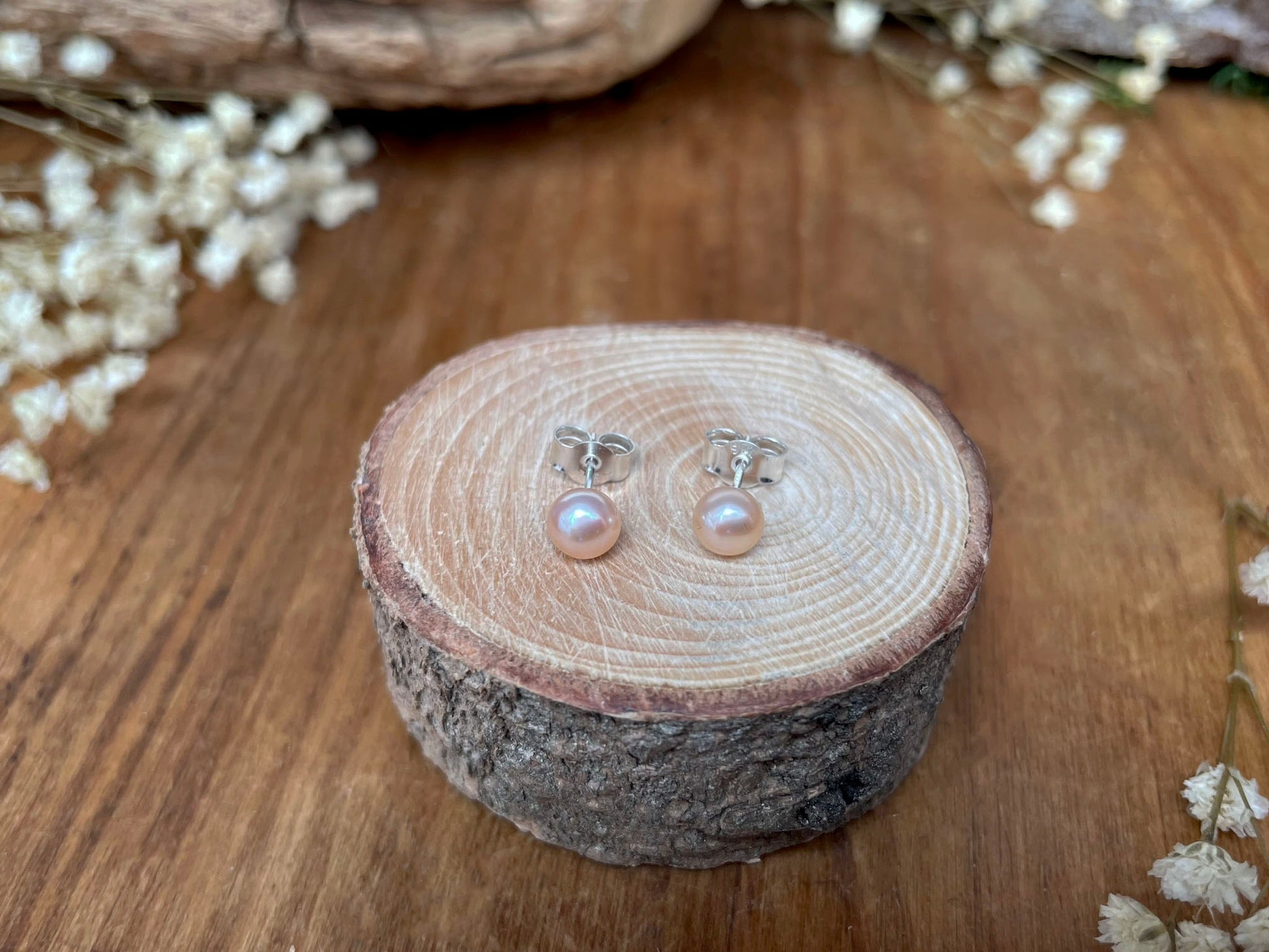 Apricot Pixie Pearl Stud Earrings by Curious Magpie Jewellery