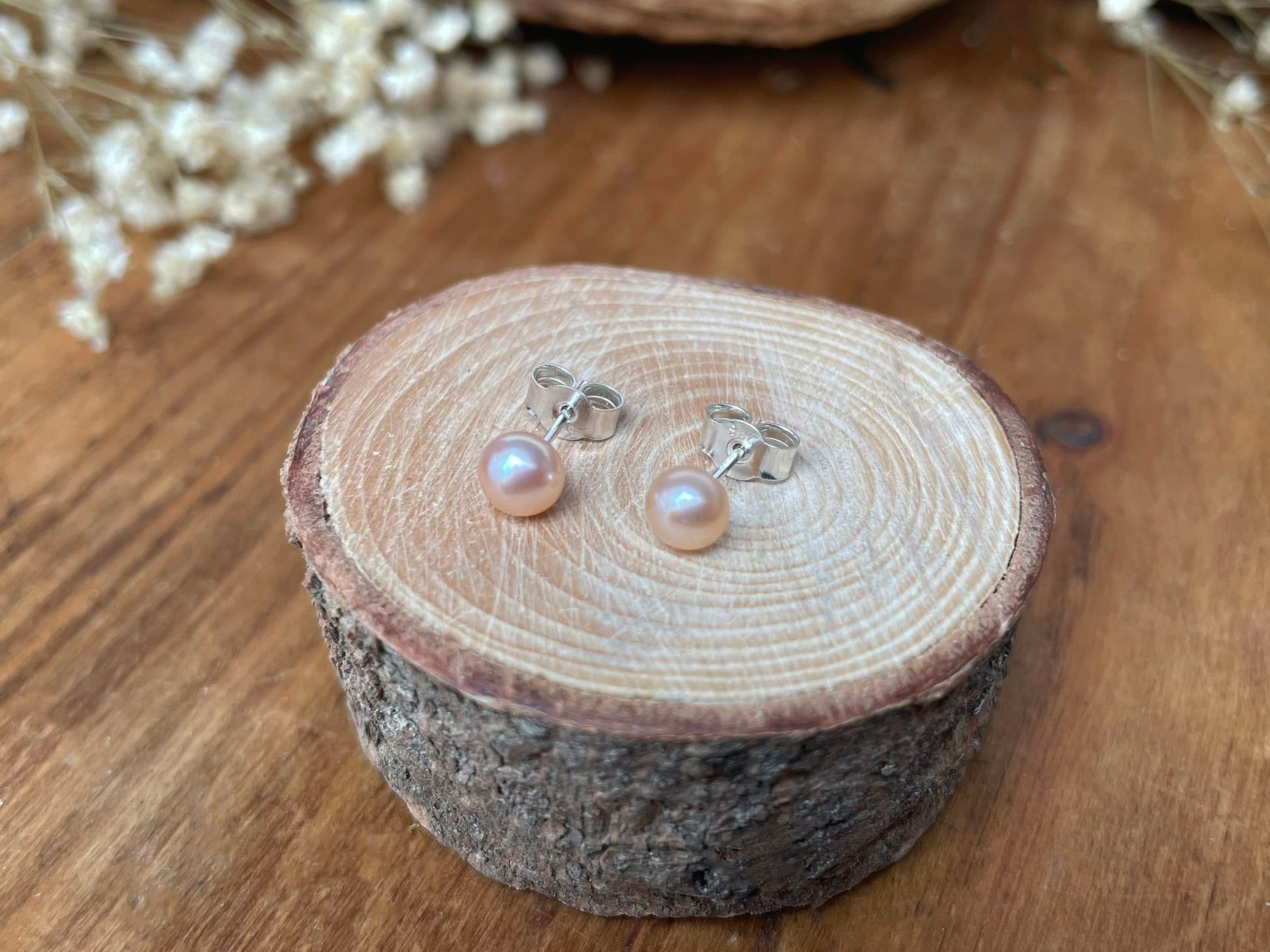 Apricot Pixie Pearl Stud Earrings by Curious Magpie Jewellery
