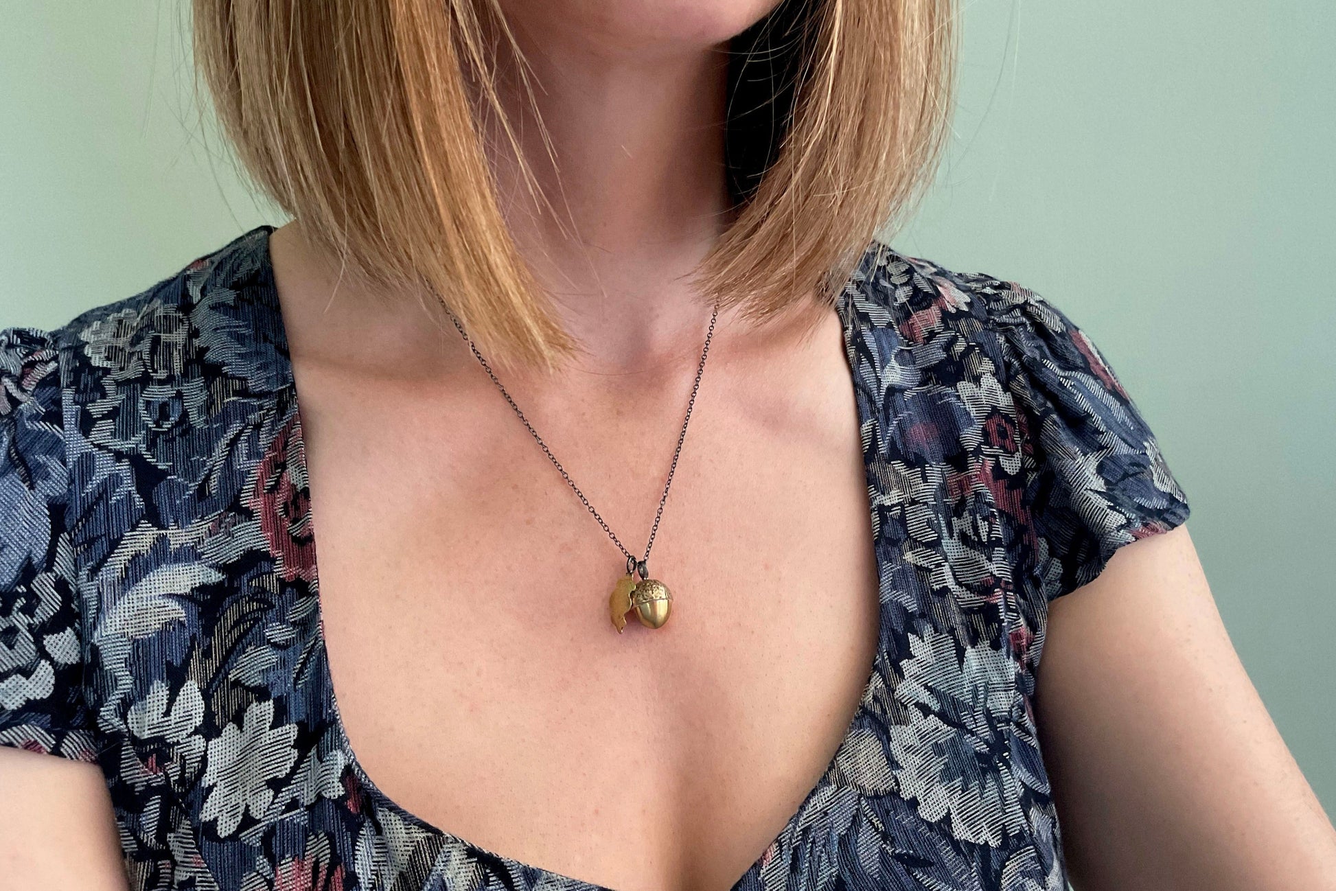 Brass Acorn & Oak Leaf Necklace by Curious Magpie Jewellery
