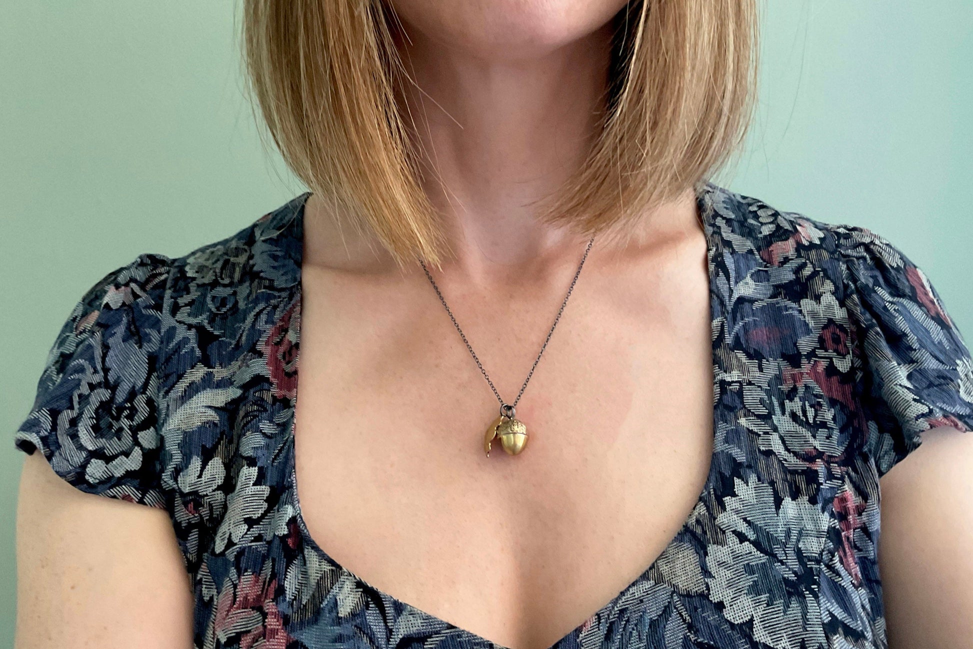 Brass Acorn & Oak Leaf Necklace by Curious Magpie Jewellery