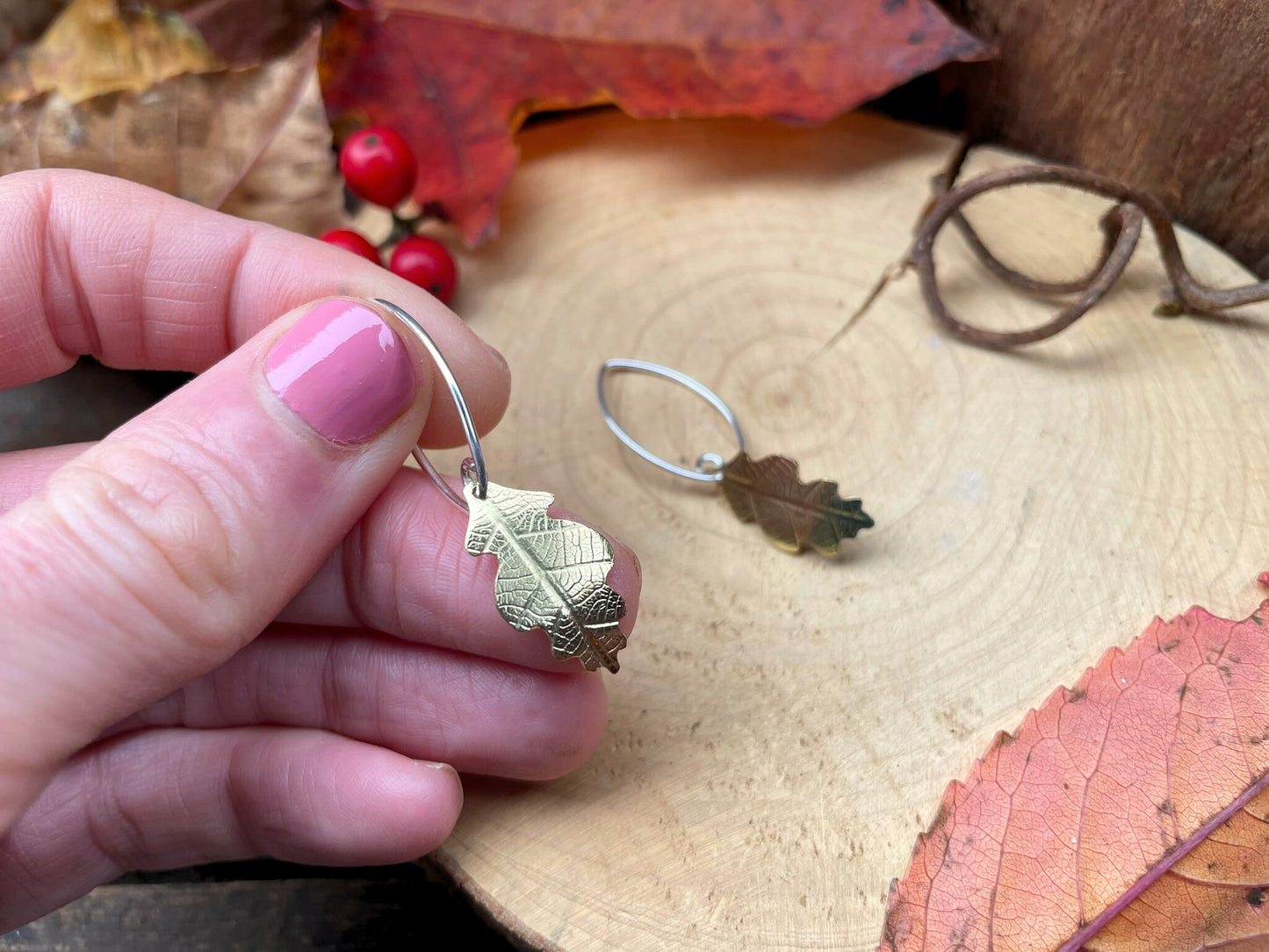 Brass Oak Leaf Drop Earrings