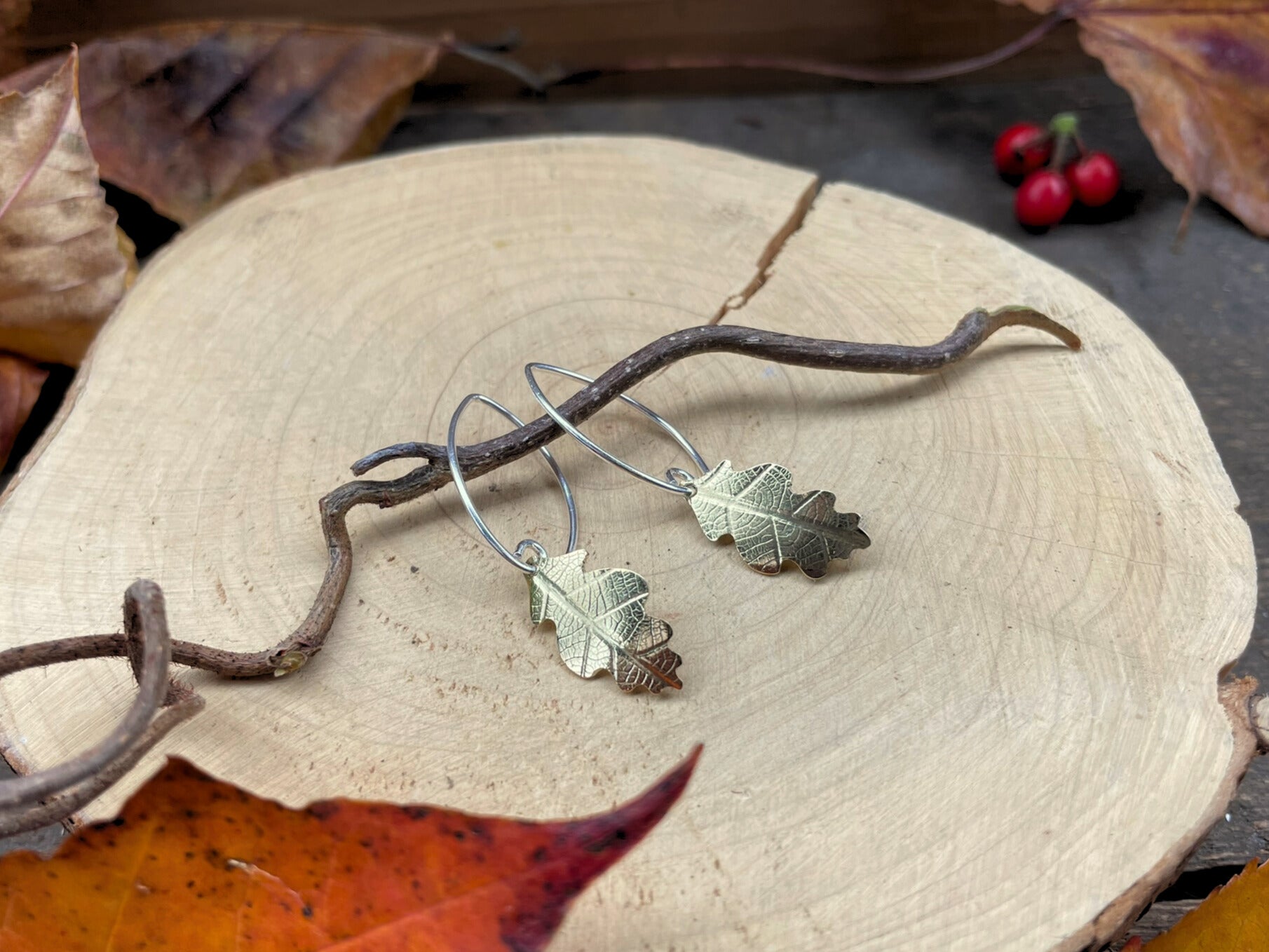 Brass Oak Leaf Drop Earrings by Curious Magpie Jewellery