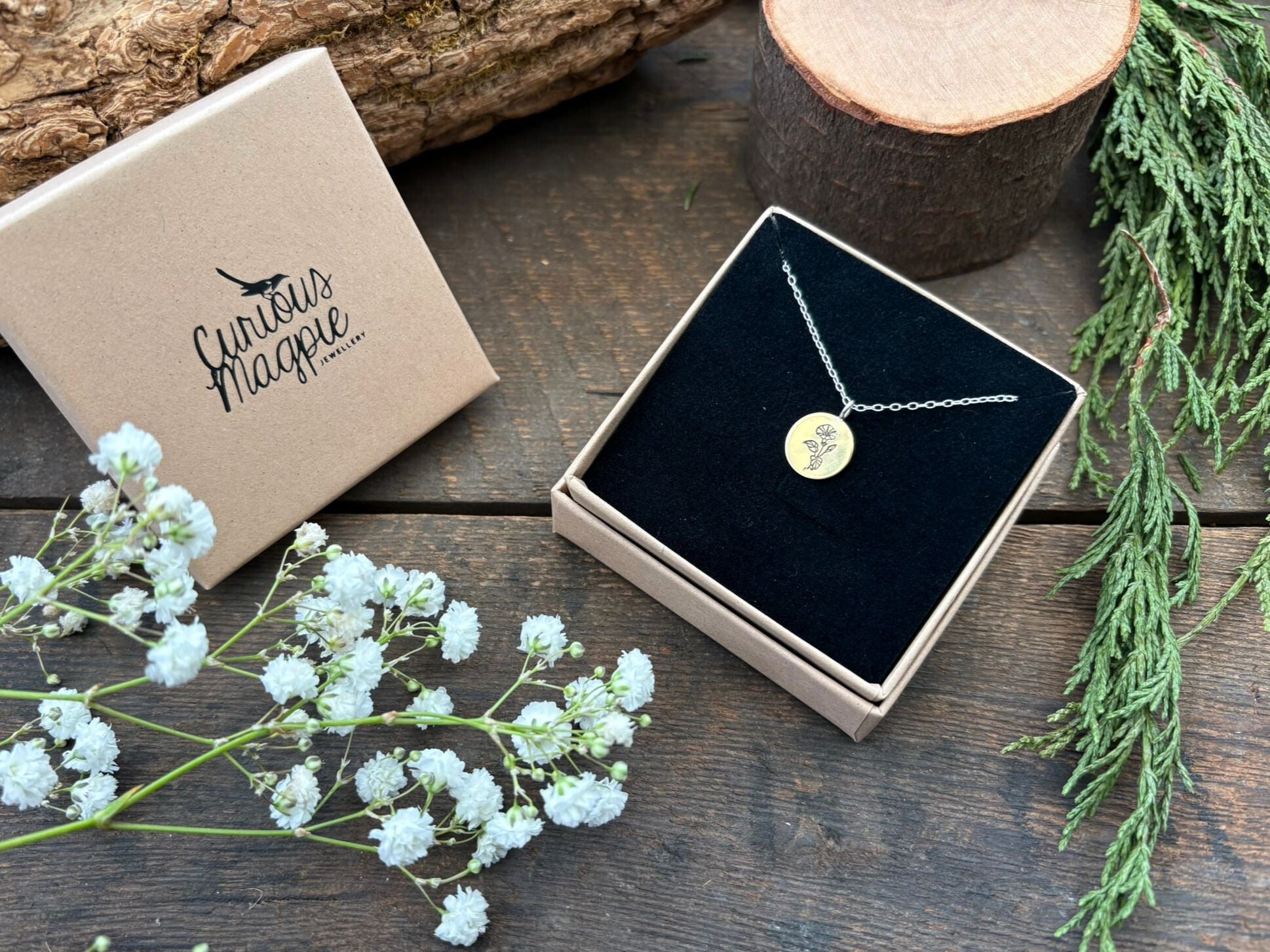 Gold birth flower necklace with a floral pendant, September birthday - Morning Glory