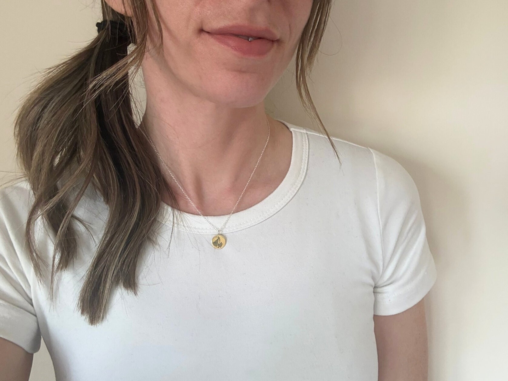 Brass birth flower necklace, February Birthday, Iris- by Curious Magpie Jewellery