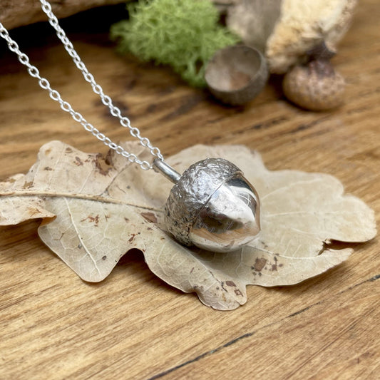 Chunky Silver Acorn Necklace by Curious Magpie Jewellery