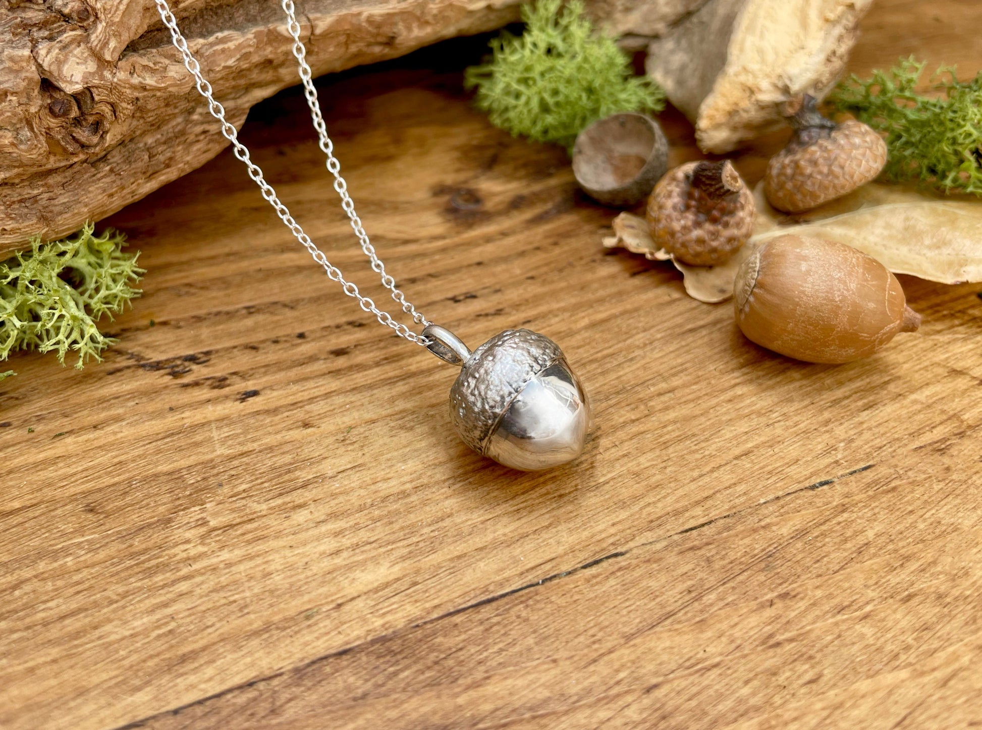 Chunky Silver Acorn Necklace by Curious Magpie Jewellery