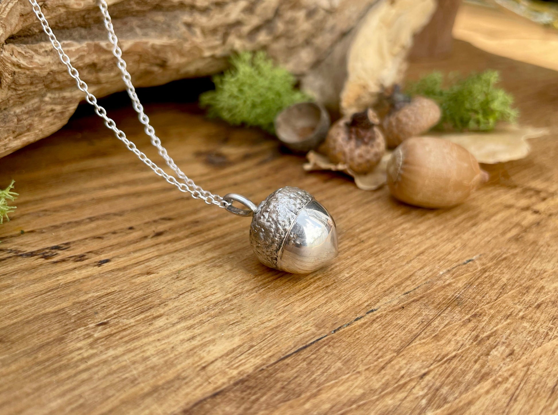 Chunky Silver Acorn Necklace by Curious Magpie Jewellery