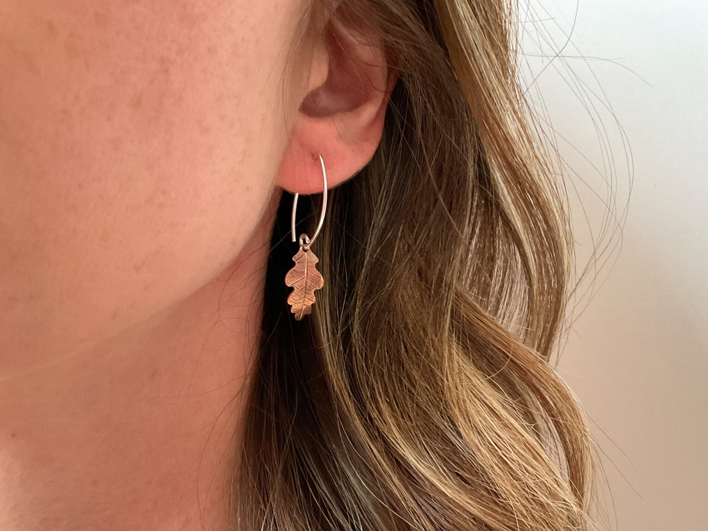 Copper Oak Leaf Drop Earring by Curious Magpie Jewellery