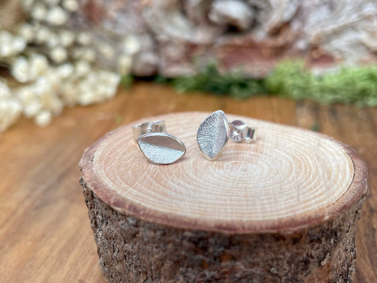 Frosted Silver Leaf Stud Earrings by Curious Magpie Jewellery