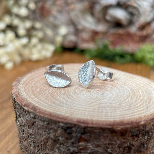 Frosted Silver Leaf Stud Earrings by Curious Magpie Jewellery