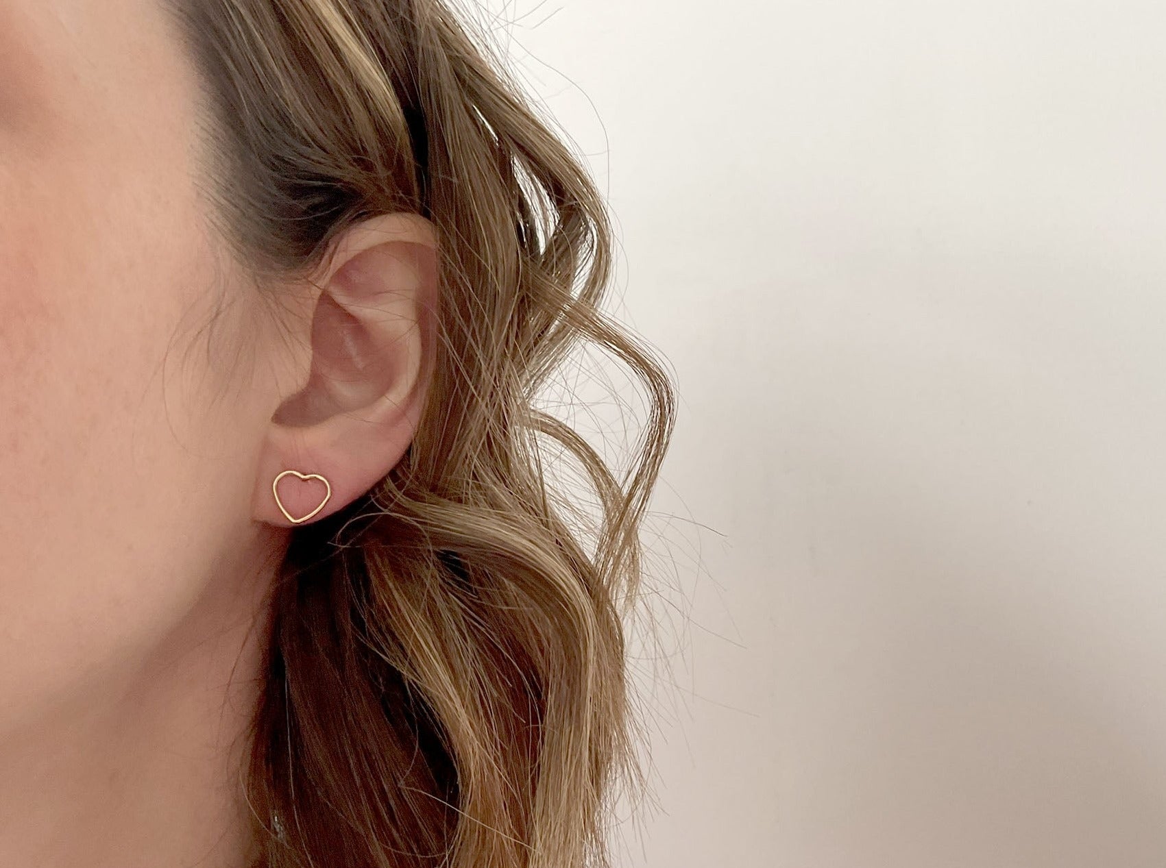 Gold Open Heart Stud Earrings by Curious Magpie Jewellery