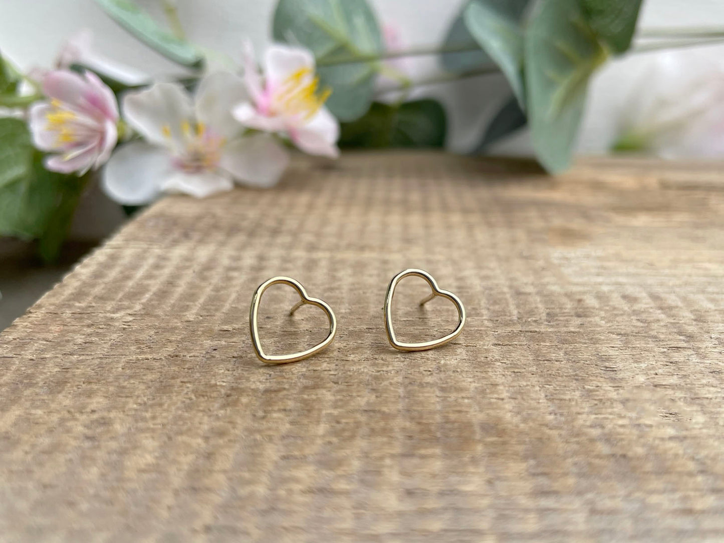 Gold Open Heart Stud Earrings by Curious Magpie Jewellery