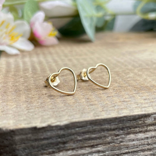 Gold Open Heart Stud Earrings by Curious Magpie Jewellery