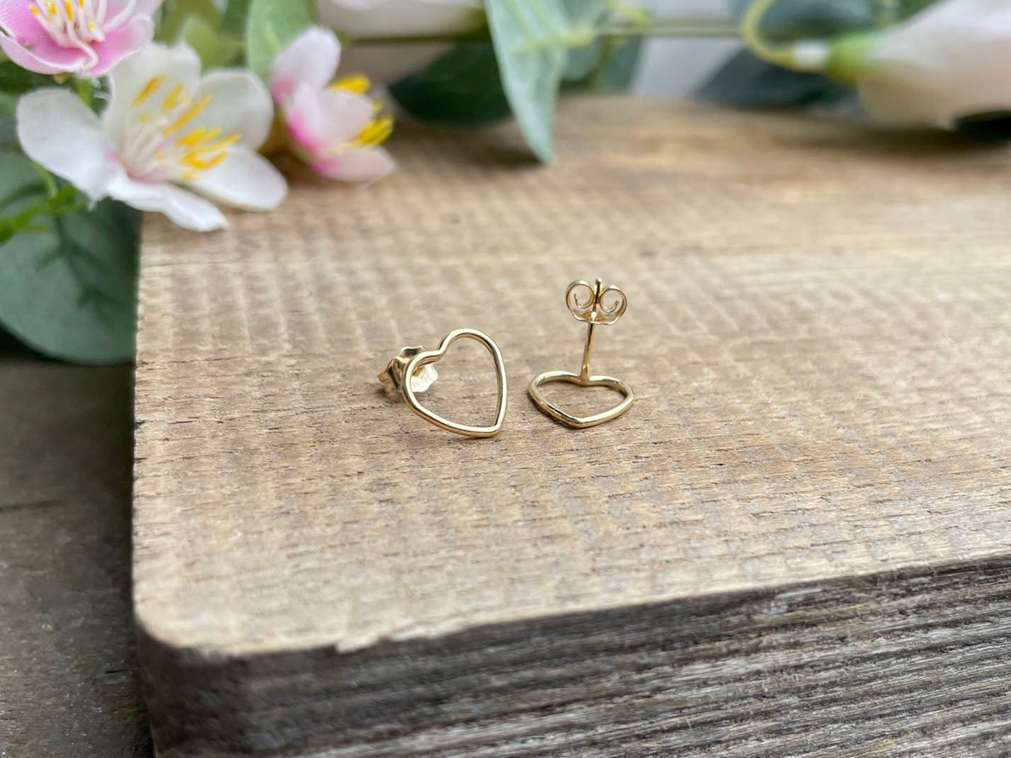 Gold Open Heart Stud Earrings by Curious Magpie Jewellery