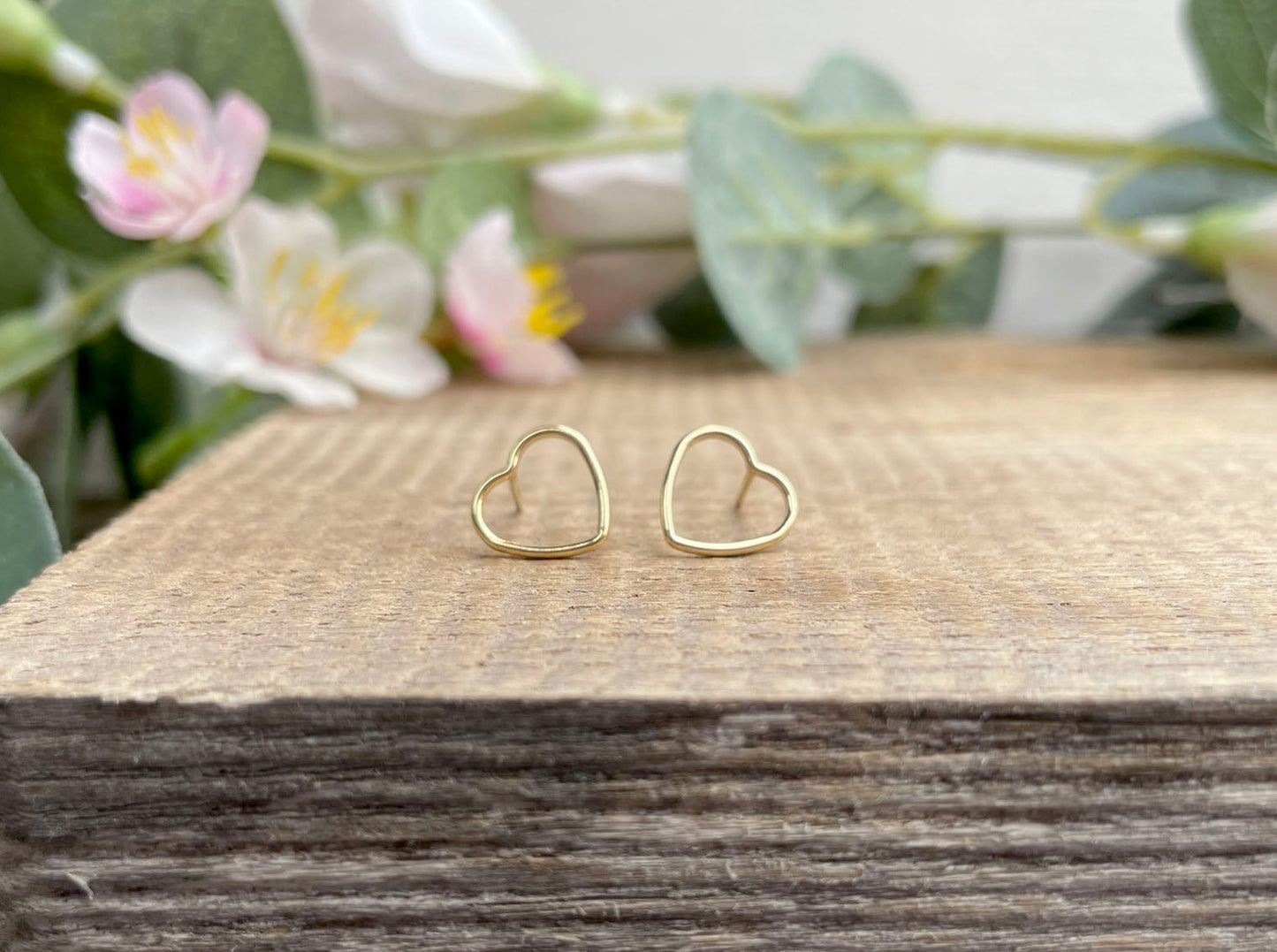 Gold Open Heart Stud Earrings by Curious Magpie Jewellery