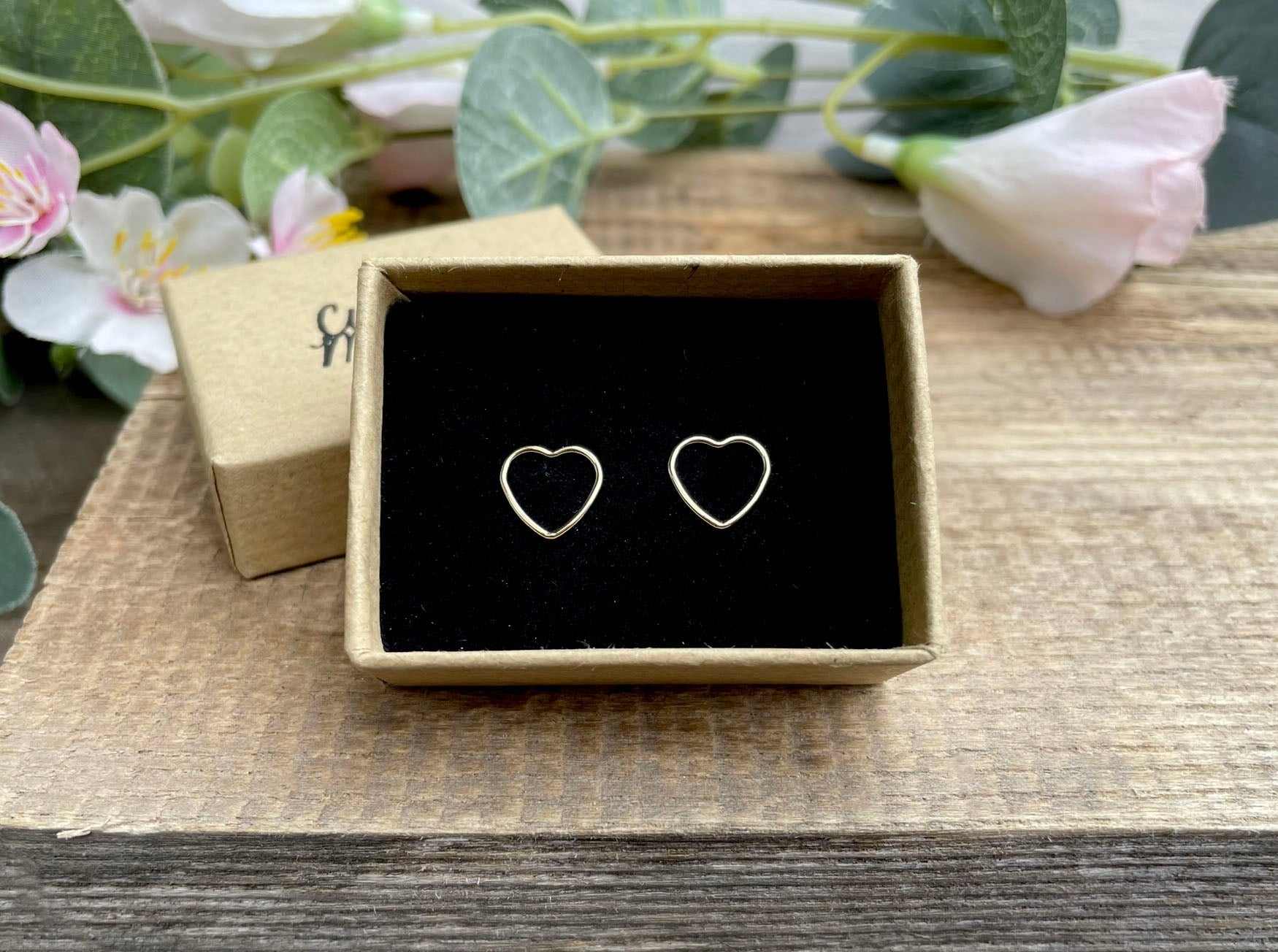 Gold Open Heart Stud Earrings by Curious Magpie Jewellery