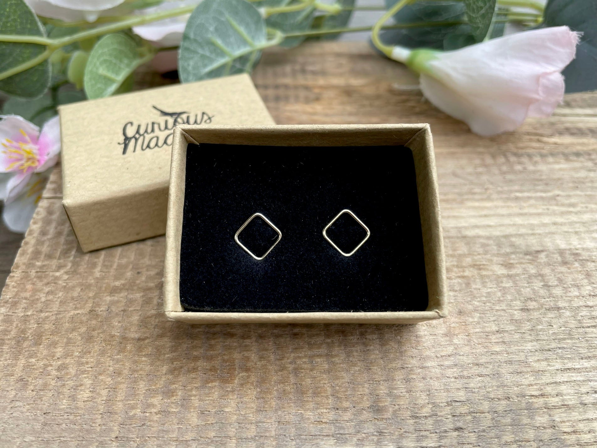 Gold Rhombus Stud Earrings by Curious Magpie Jewellery