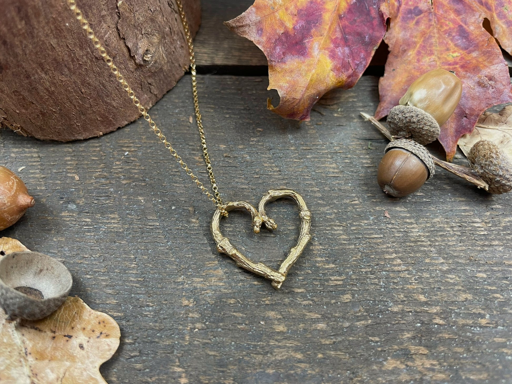 Gold Twig Heart Necklace by Curious Magpie Jewellery