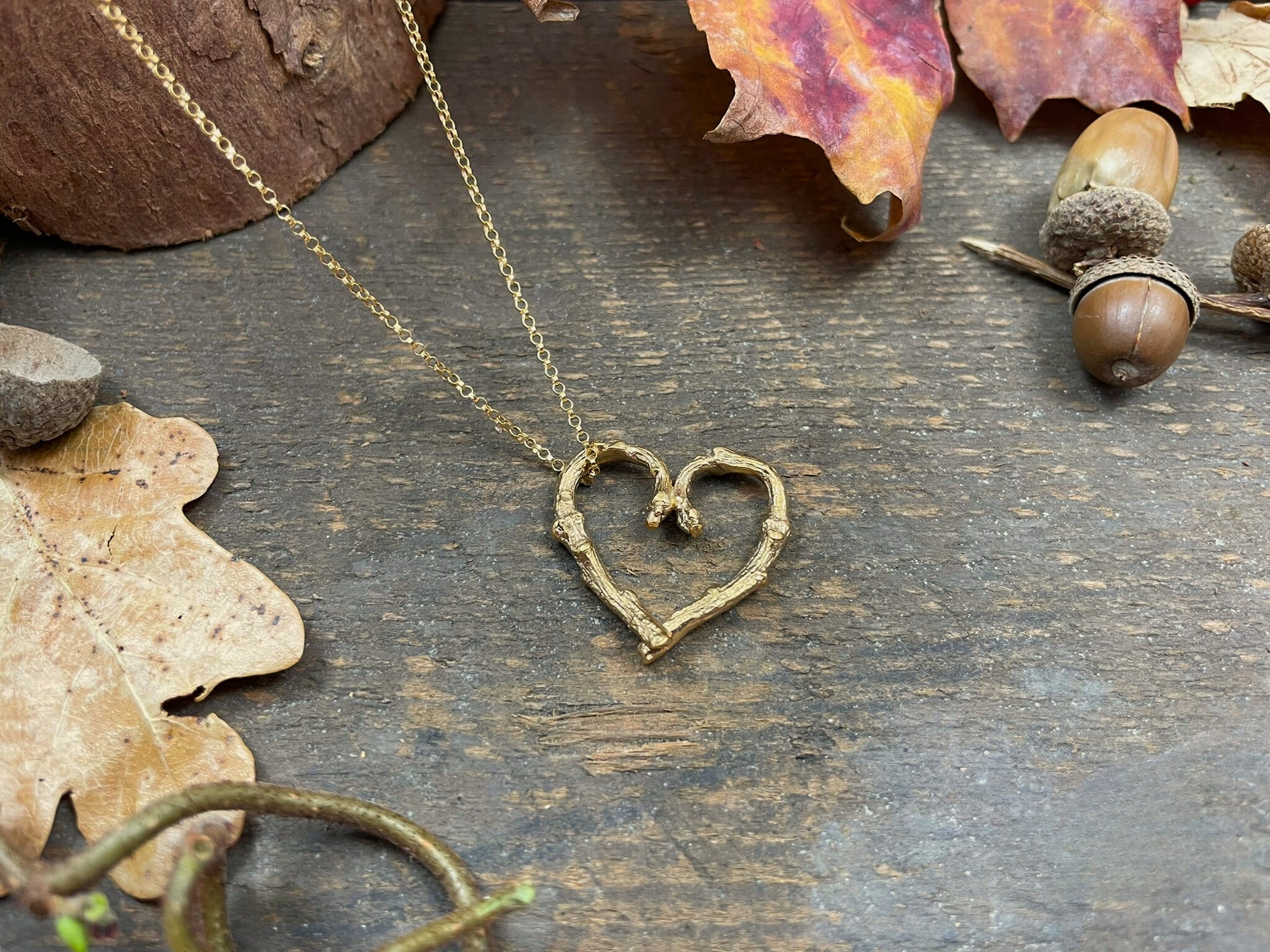 Gold Twig Heart Necklace by Curious Magpie Jewellery
