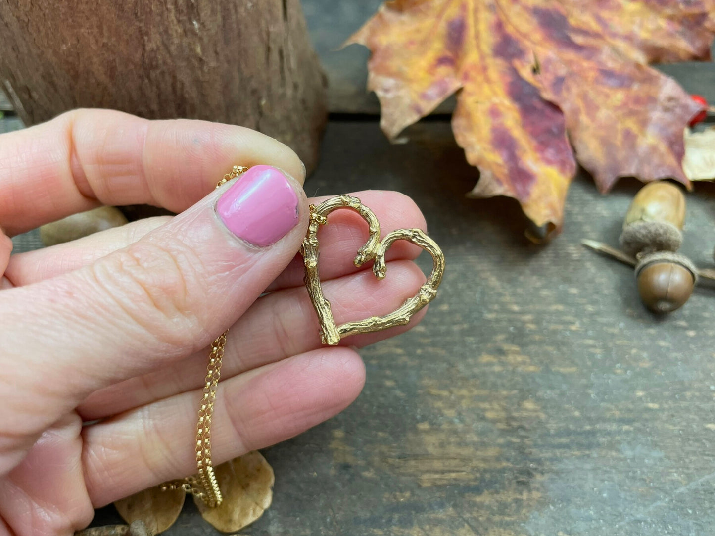Gold Twig Heart Necklace by Curious Magpie Jewellery