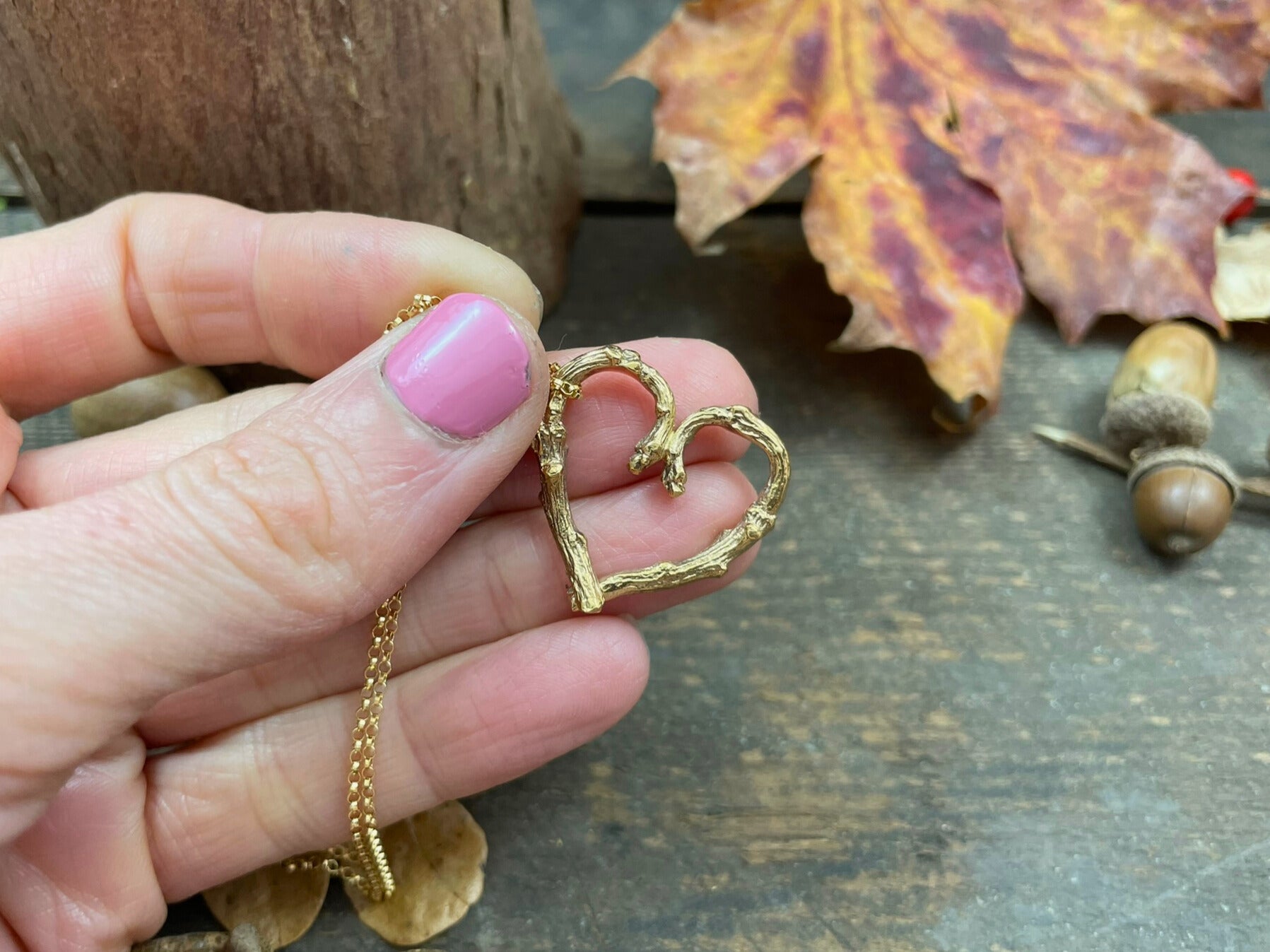 Gold Twig Heart Necklace by Curious Magpie Jewellery