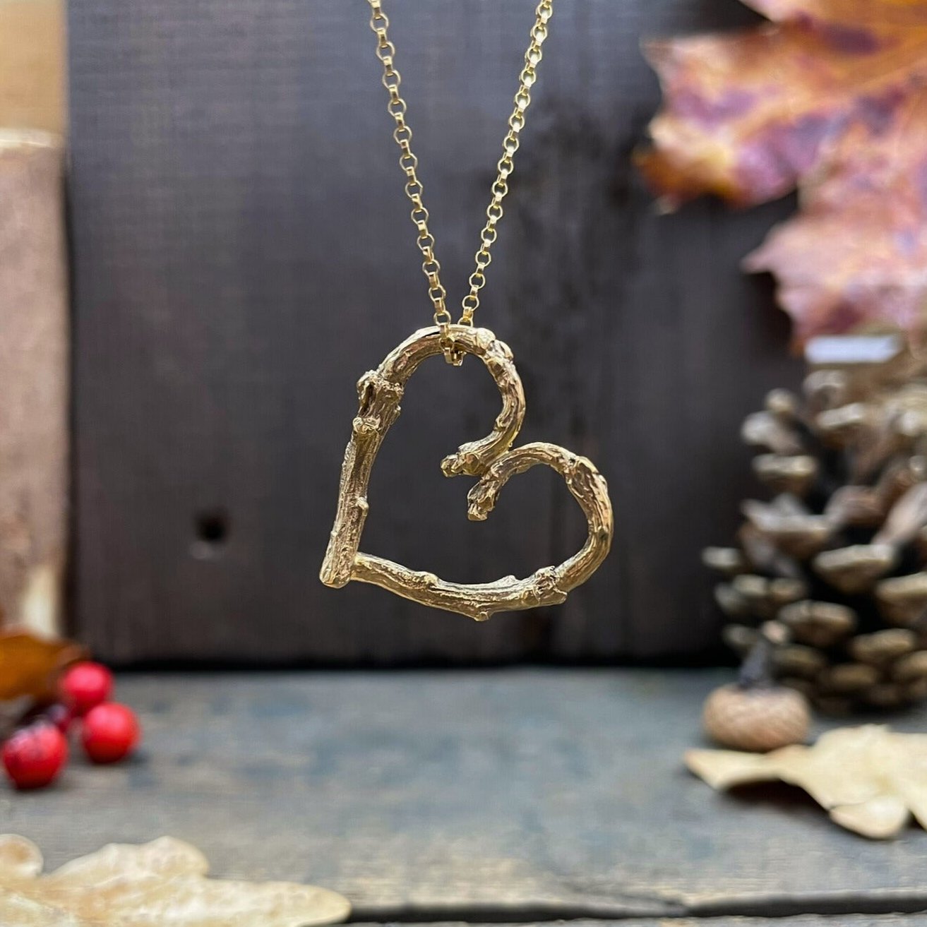 Gold Twig Heart Necklace by Curious Magpie Jewellery