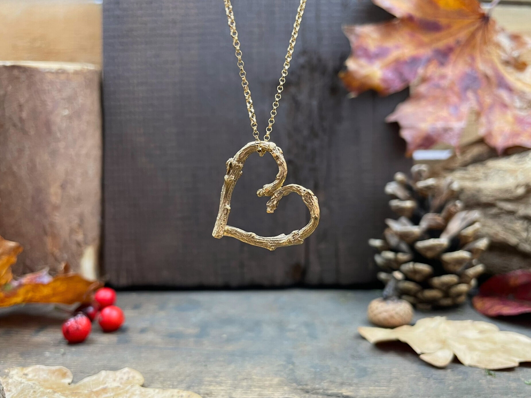 Gold Twig Heart Necklace by Curious Magpie Jewellery