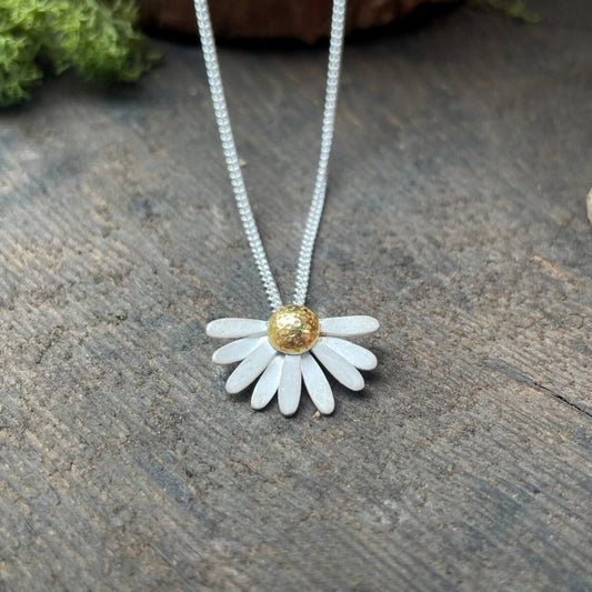 Gold & Silver Daisy Fan Necklace by Curious Magpie Jewellery