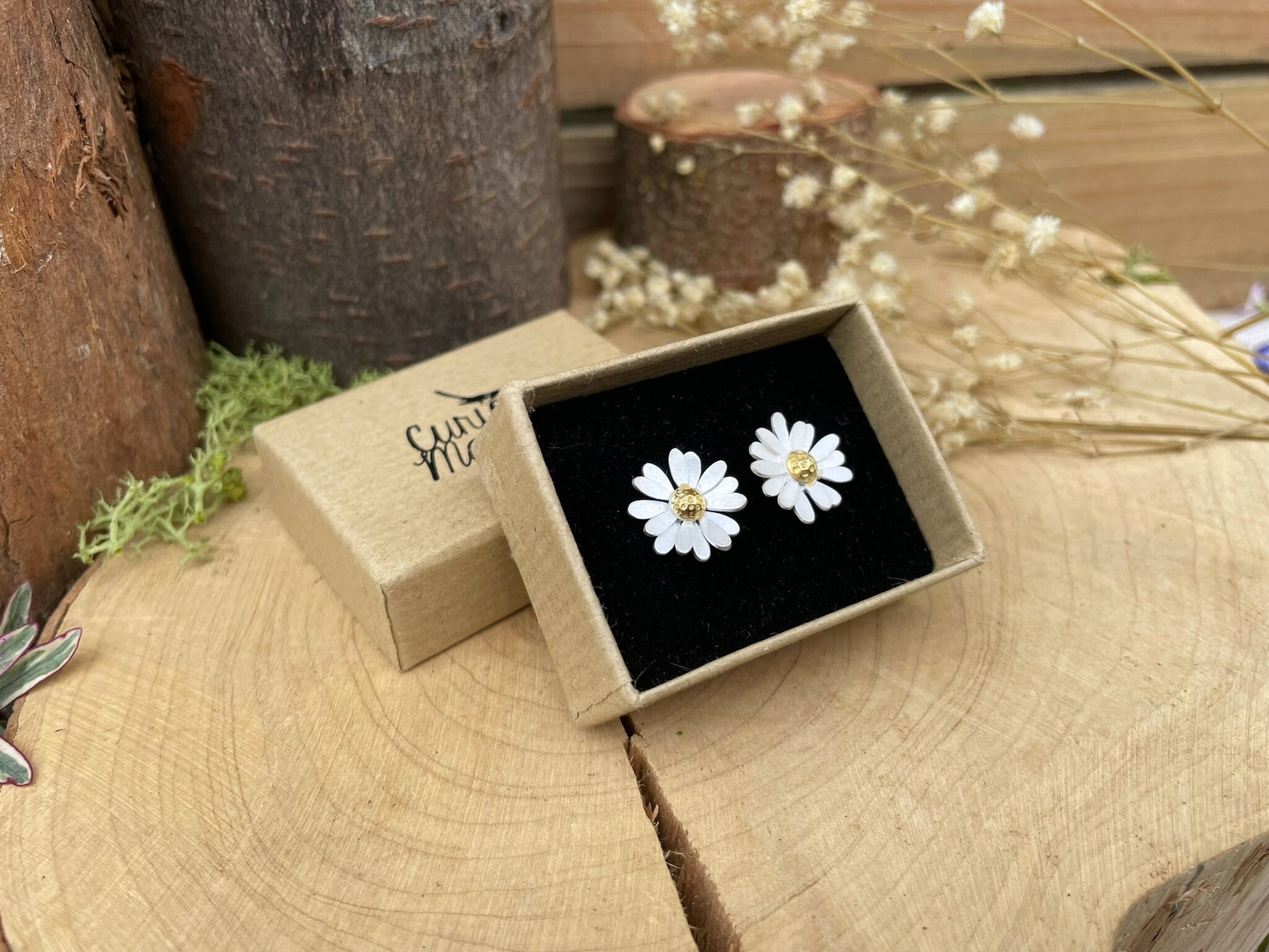 Gold & Silver Daisy Stud Earrings by Curious Magpie Jewellery