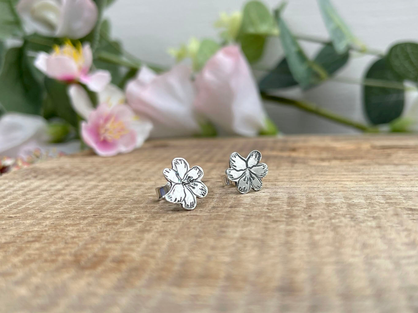 Oxidised Silver Blossom Stud Earrings by Curious Magpie Jewellery