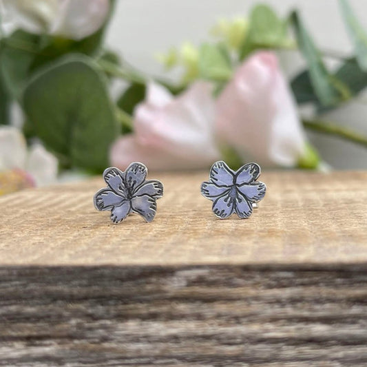 Oxidised Silver Blossom Stud Earrings by Curious Magpie Jewellery