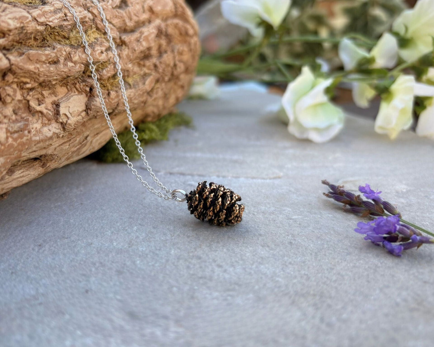 Pink Bronze Pinecone Necklace by Curious Magpie Jewellery