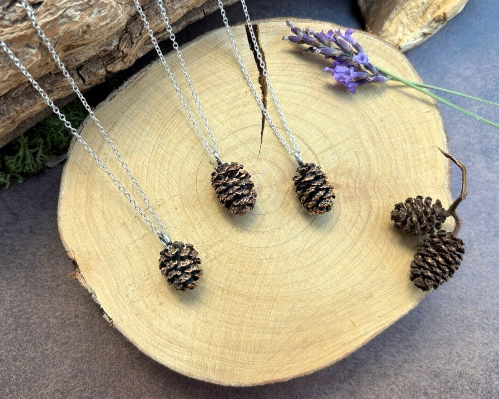 Pink Bronze Pinecone Necklace by Curious Magpie Jewellery
