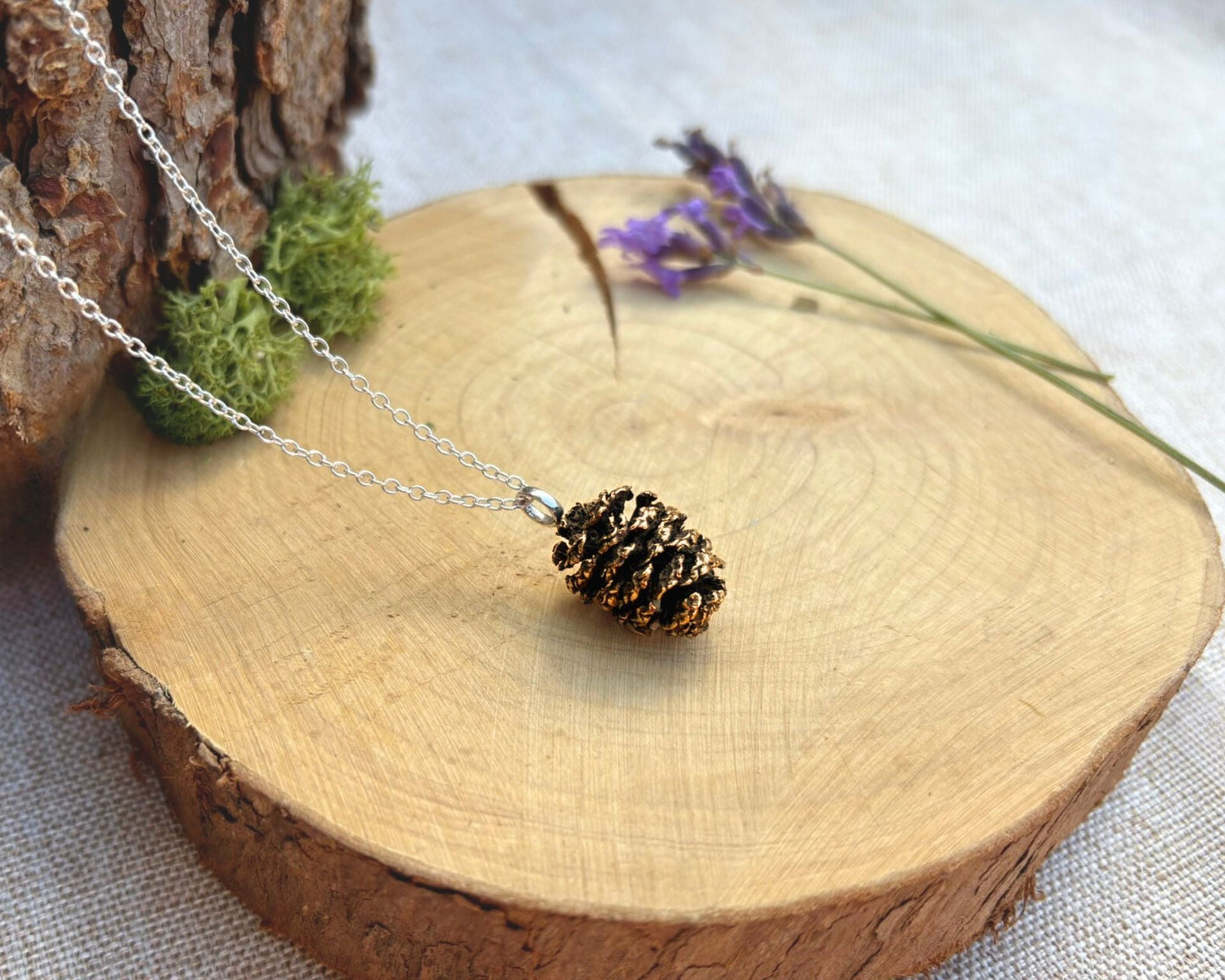 Pink Bronze Pinecone Necklace by Curious Magpie Jewellery