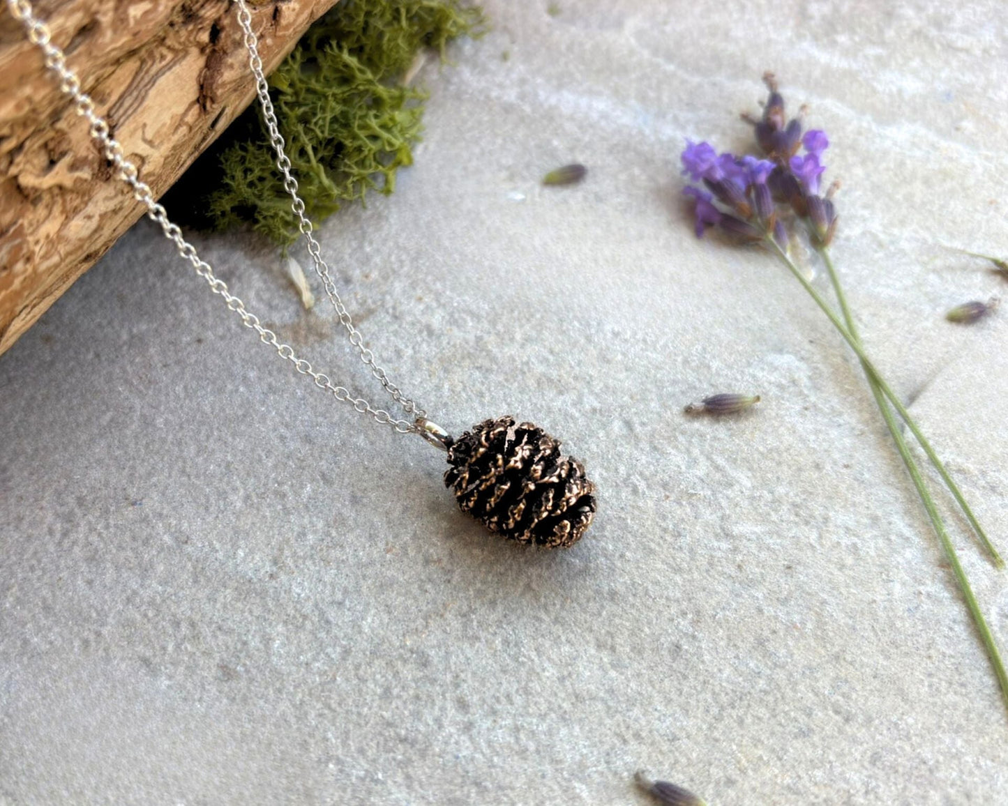 Pink Bronze Pinecone Necklace by Curious Magpie Jewellery
