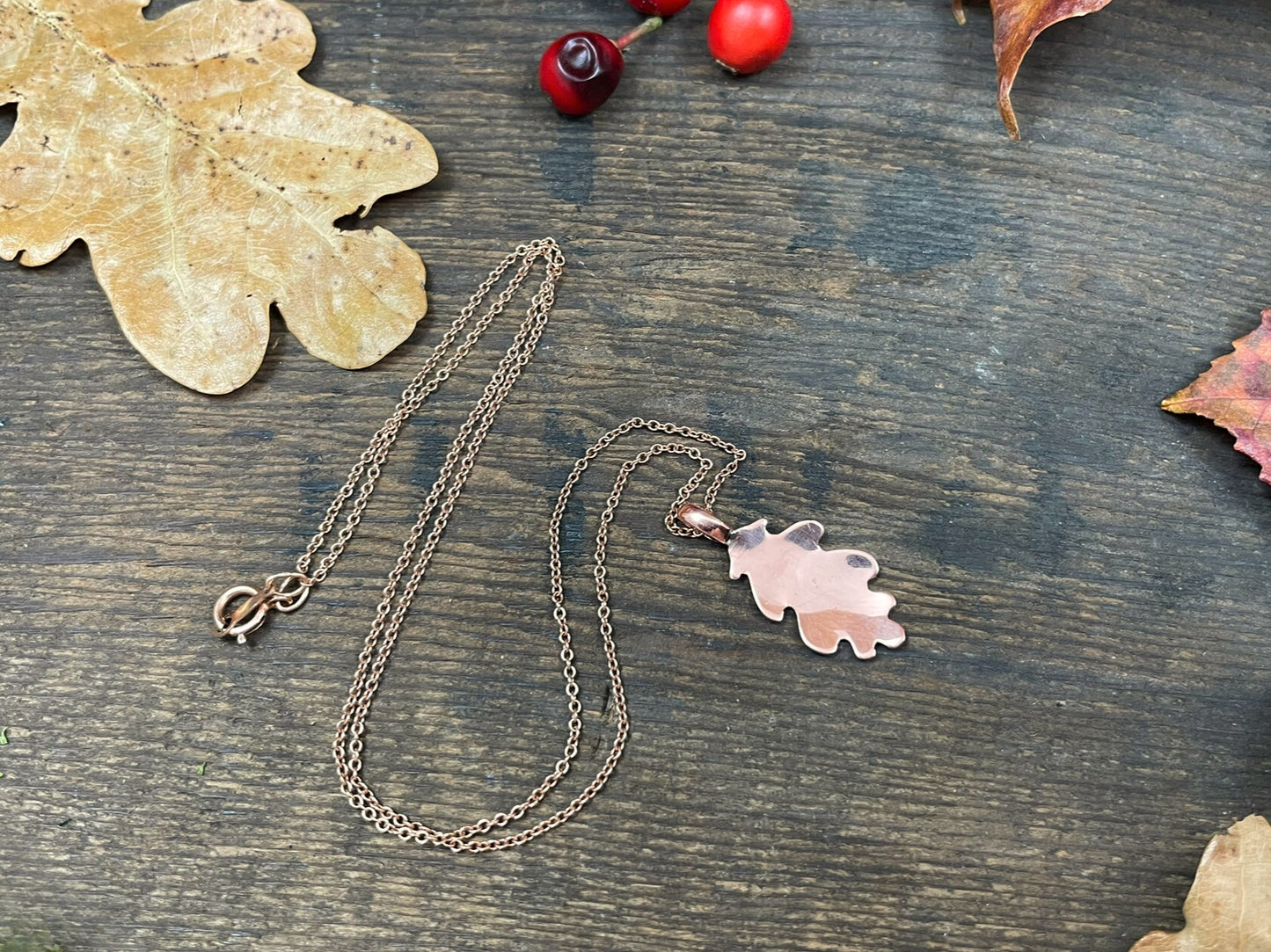 Rose Gold & Copper Oak Leaf Necklace by Curious Magpie Jewellery