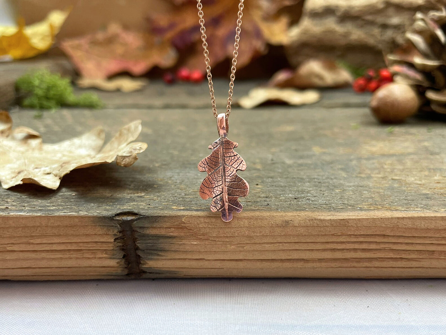 Rose Gold & Copper Oak Leaf Necklace by Curious Magpie Jewellery