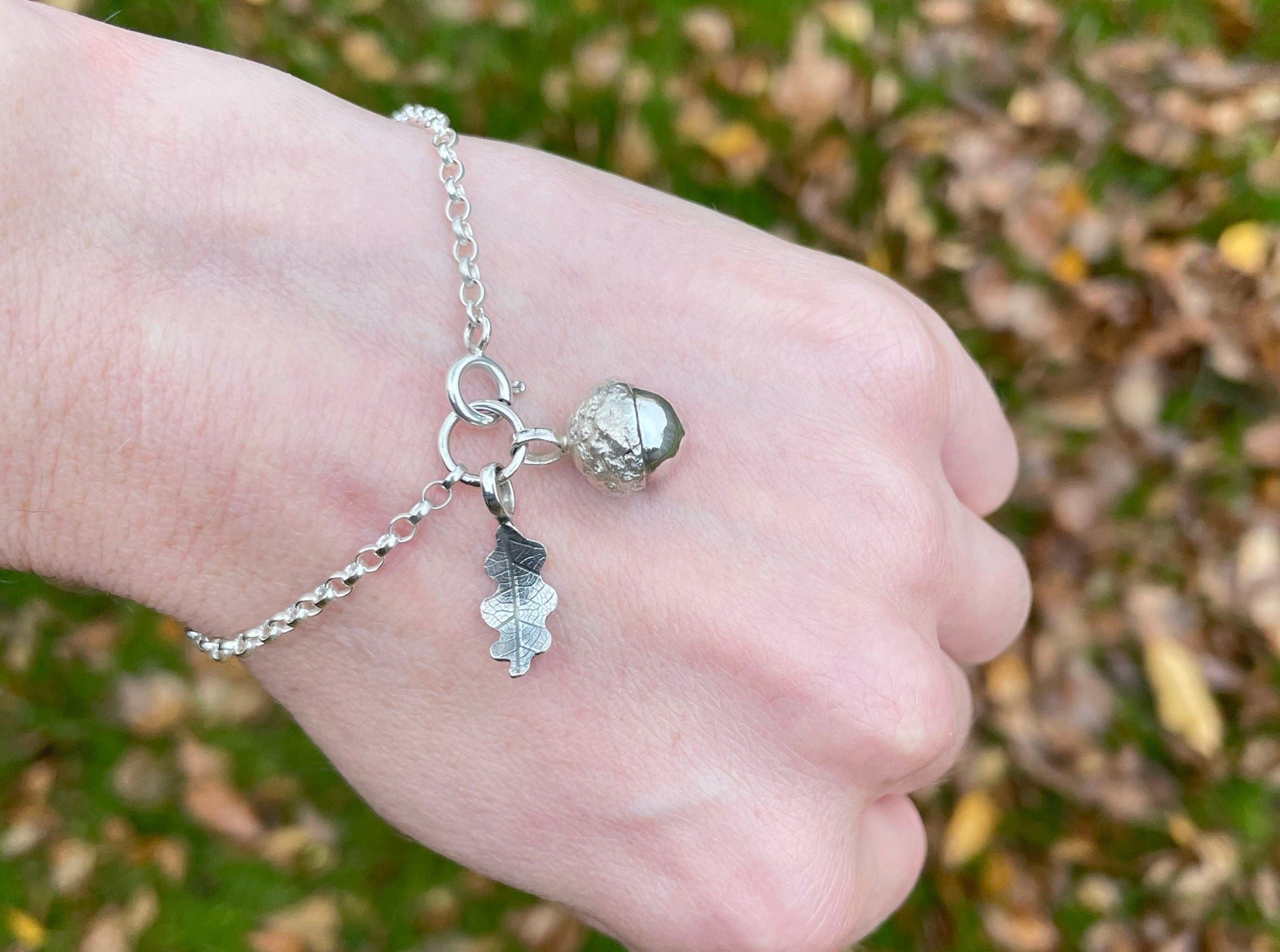 Silver Acorn & Oak Leaf Bracelet by Curious Magpie Jewellery