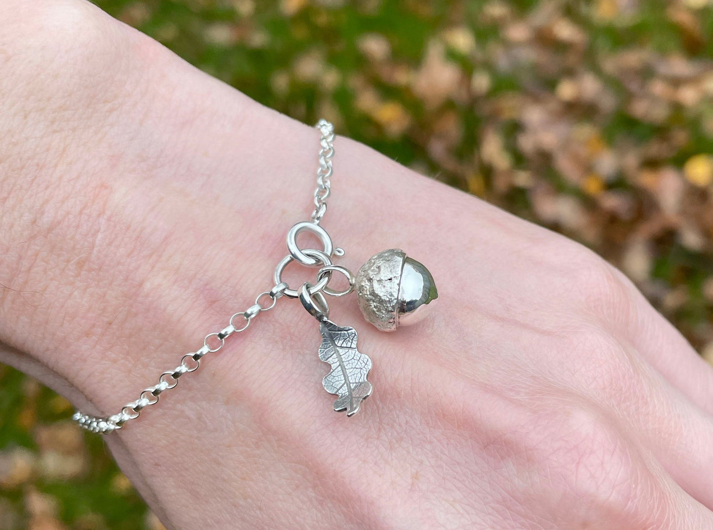 Silver Acorn & Oak Leaf Bracelet by Curious Magpie Jewellery