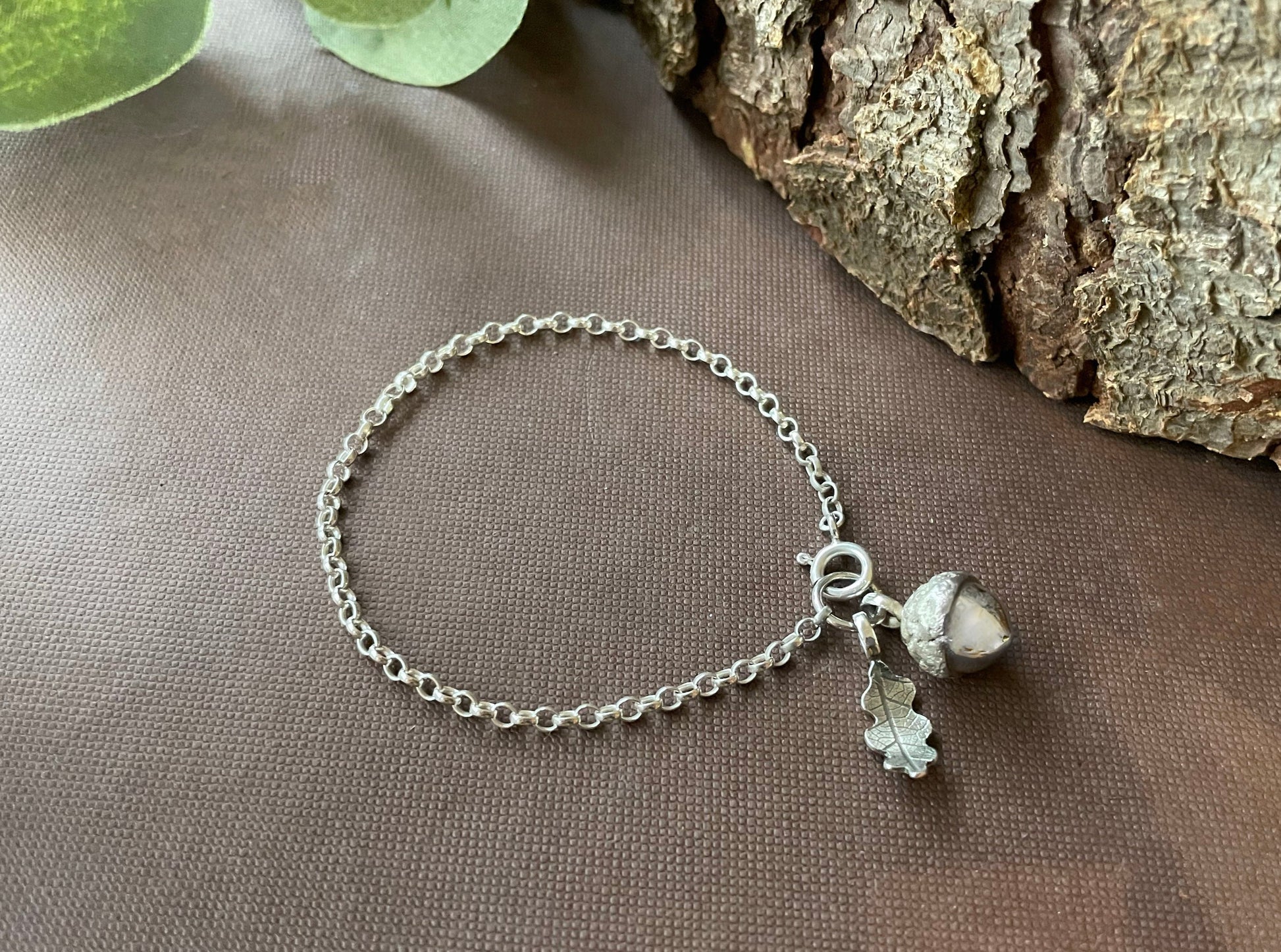 Silver Acorn & Oak Leaf Bracelet by Curious Magpie Jewellery