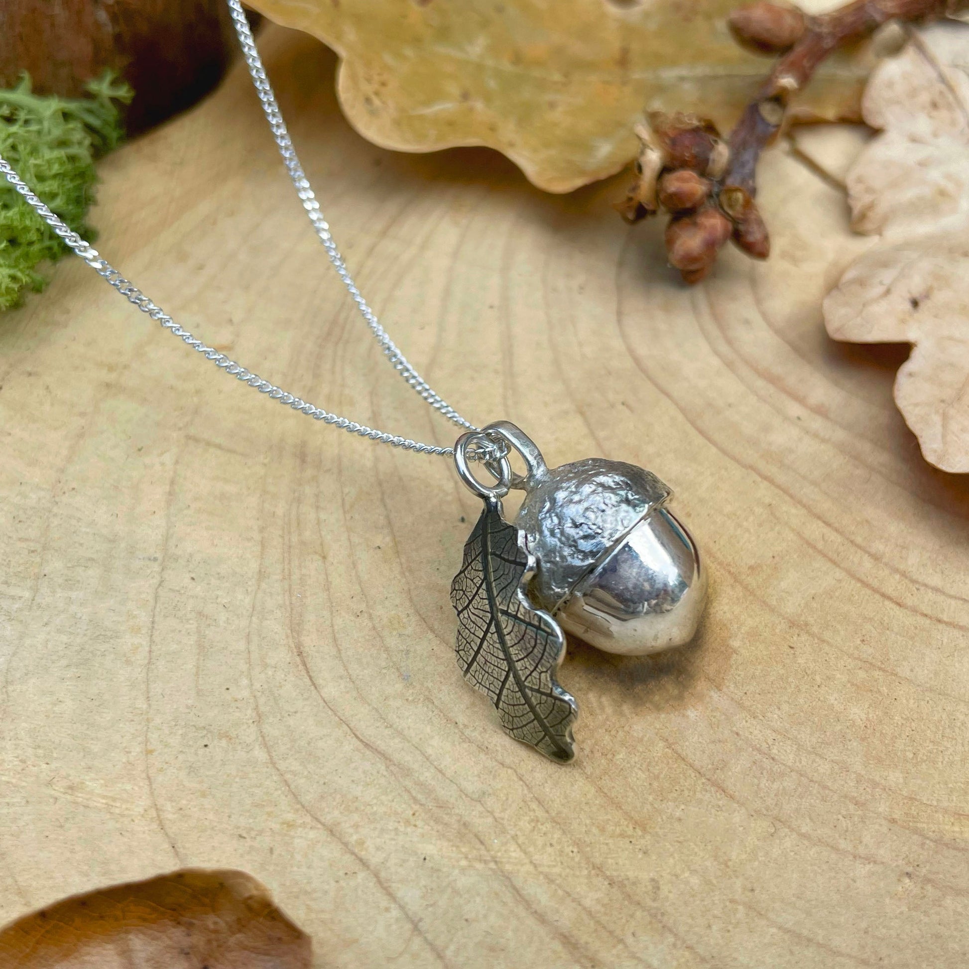 Silver Acorn & Oak Leaf Necklace by Curious Magpie Jewellery