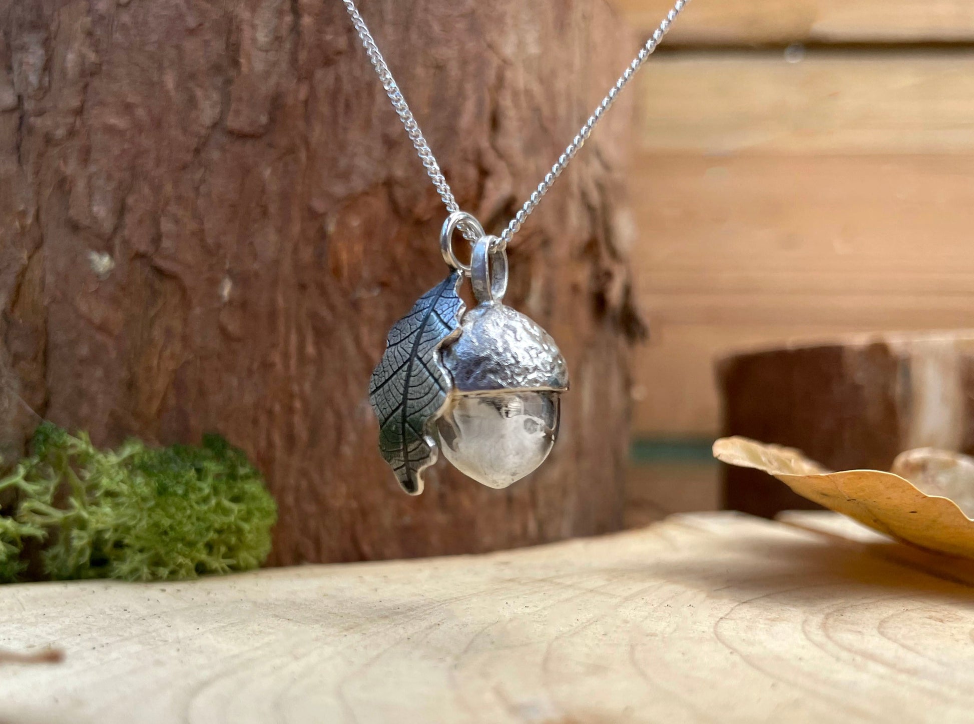 Silver Acorn & Oak Leaf Necklace by Curious Magpie Jewellery