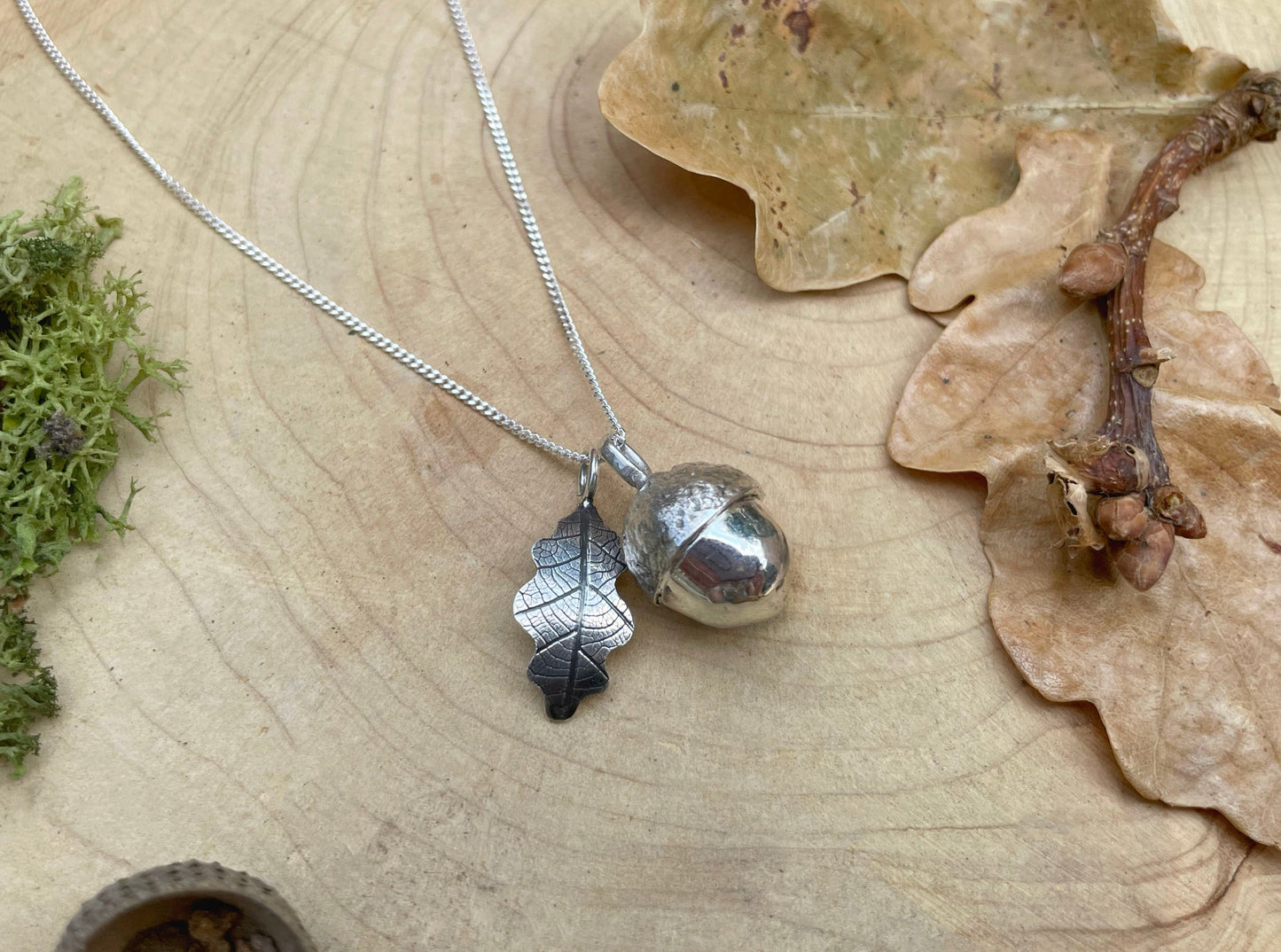 Silver Acorn & Oak Leaf Necklace by Curious Magpie Jewellery